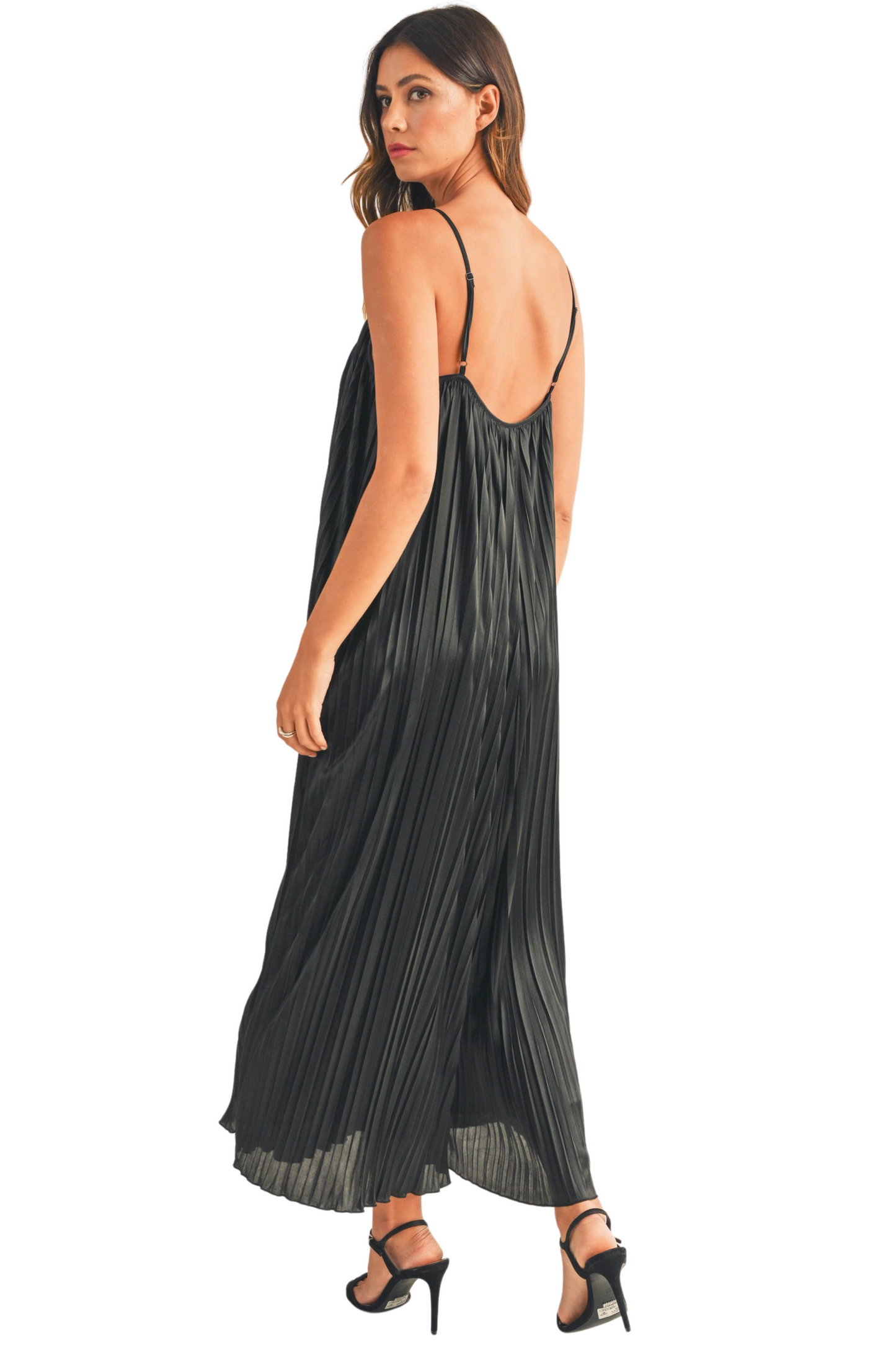 Solid Satin Pleated Wide Leg Jumpsuit