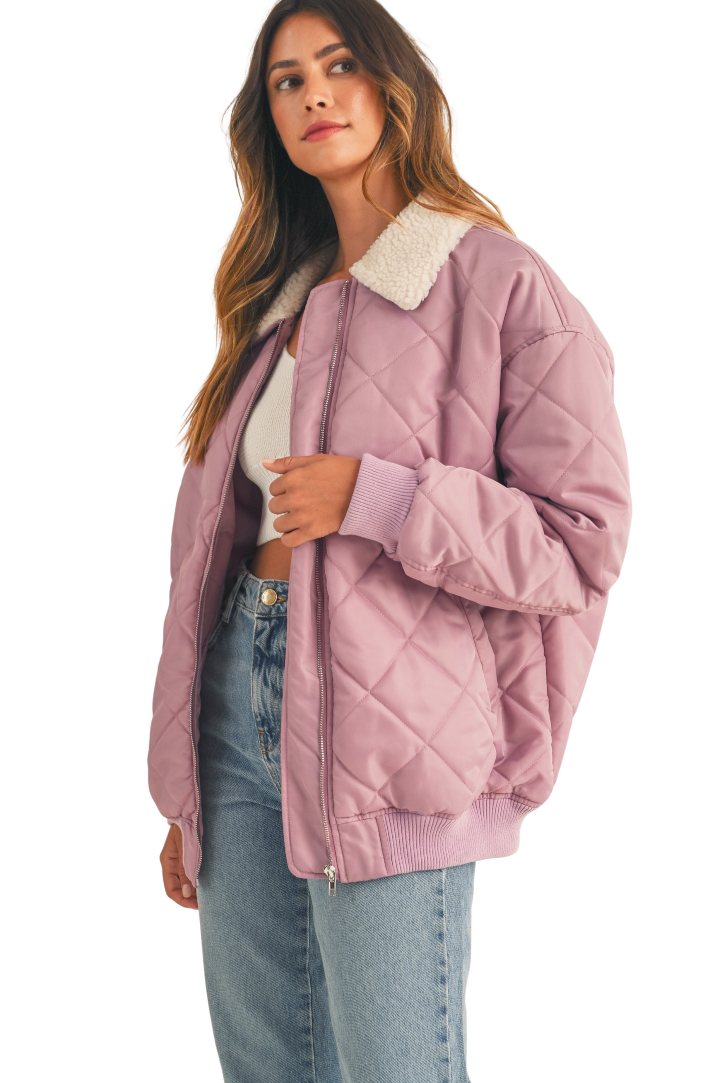 Quilted Oversized Jacket With Sherpa Collar