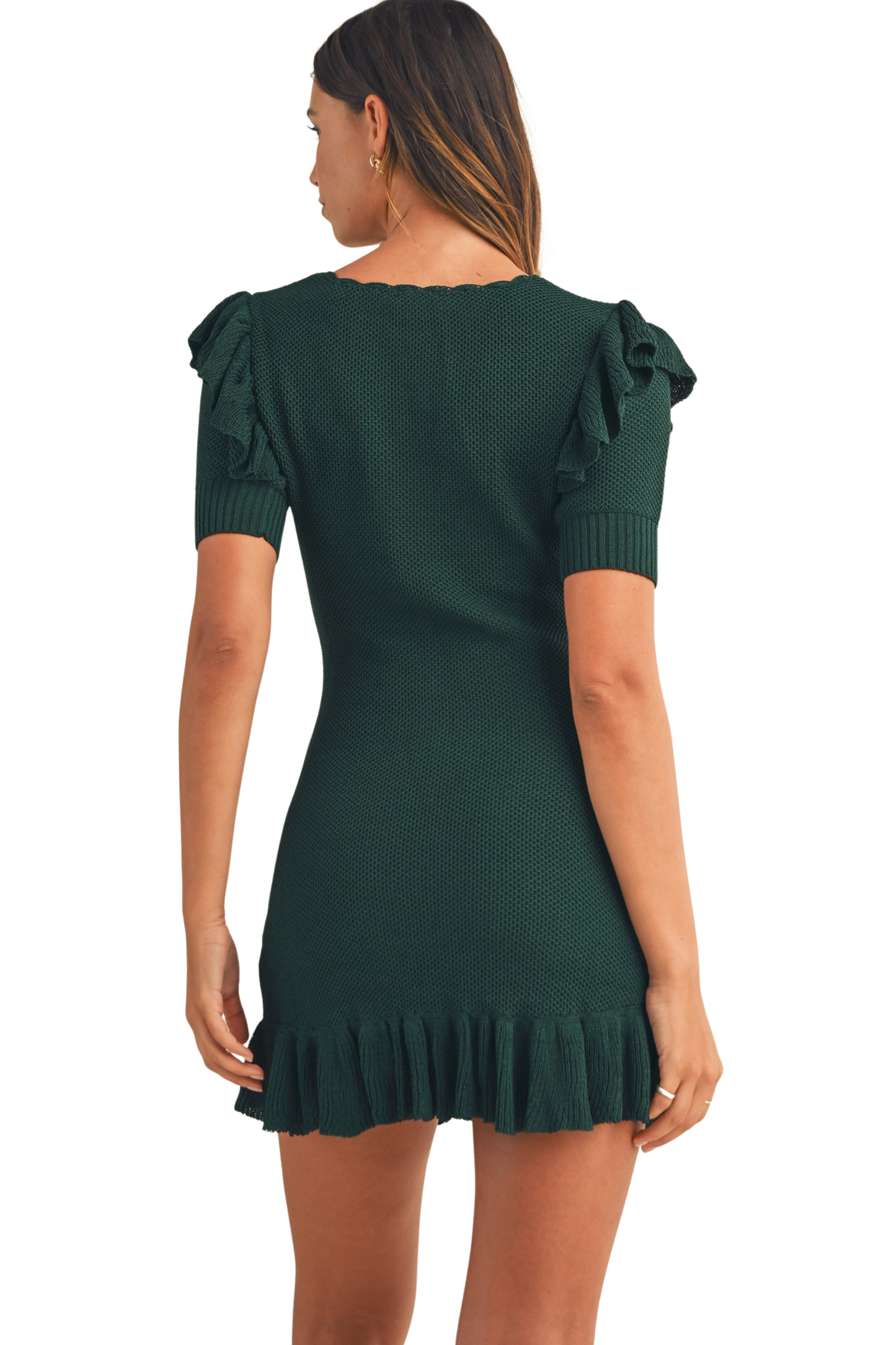 Knit Short Sleeve Shoulder Ruffle Mini Dress