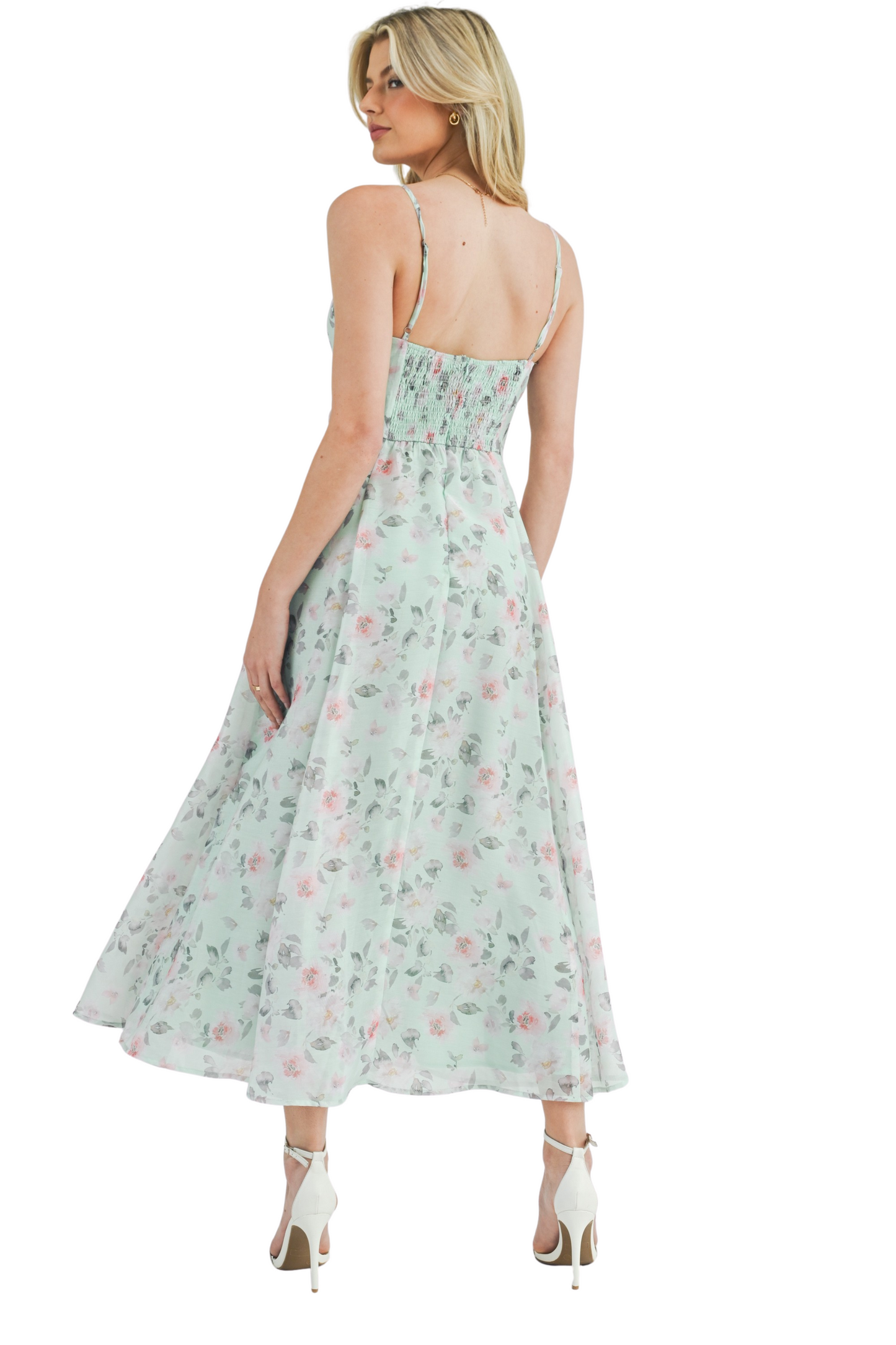 Floral Print Button Front Flare Midi Dress