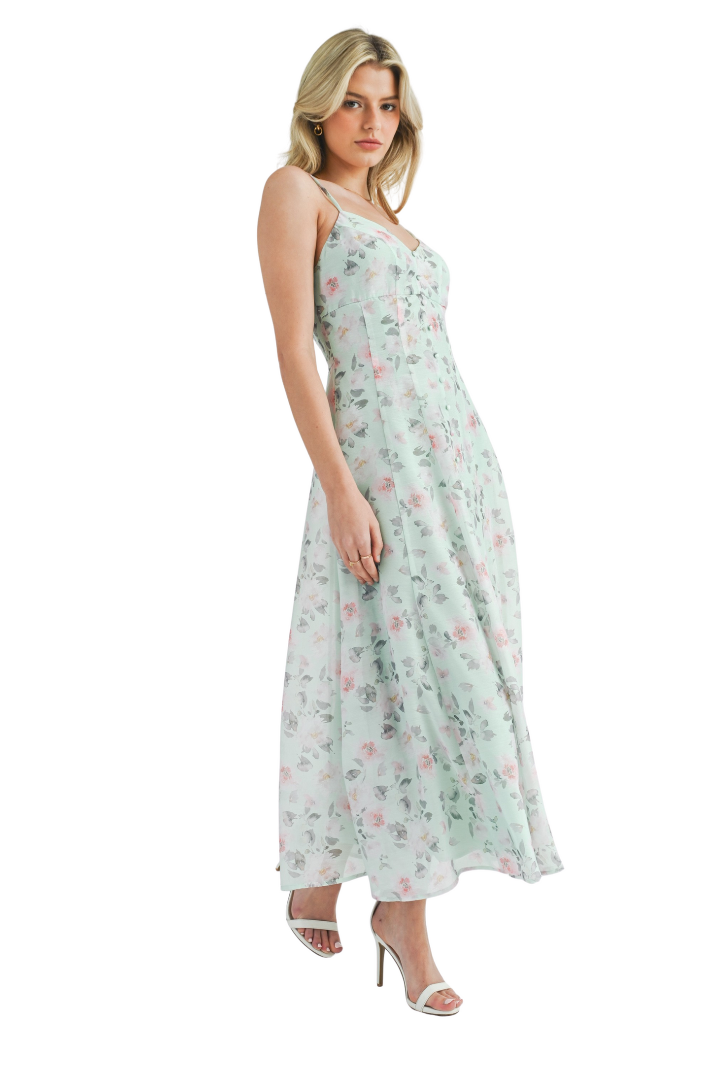 Floral Print Button Front Flare Midi Dress