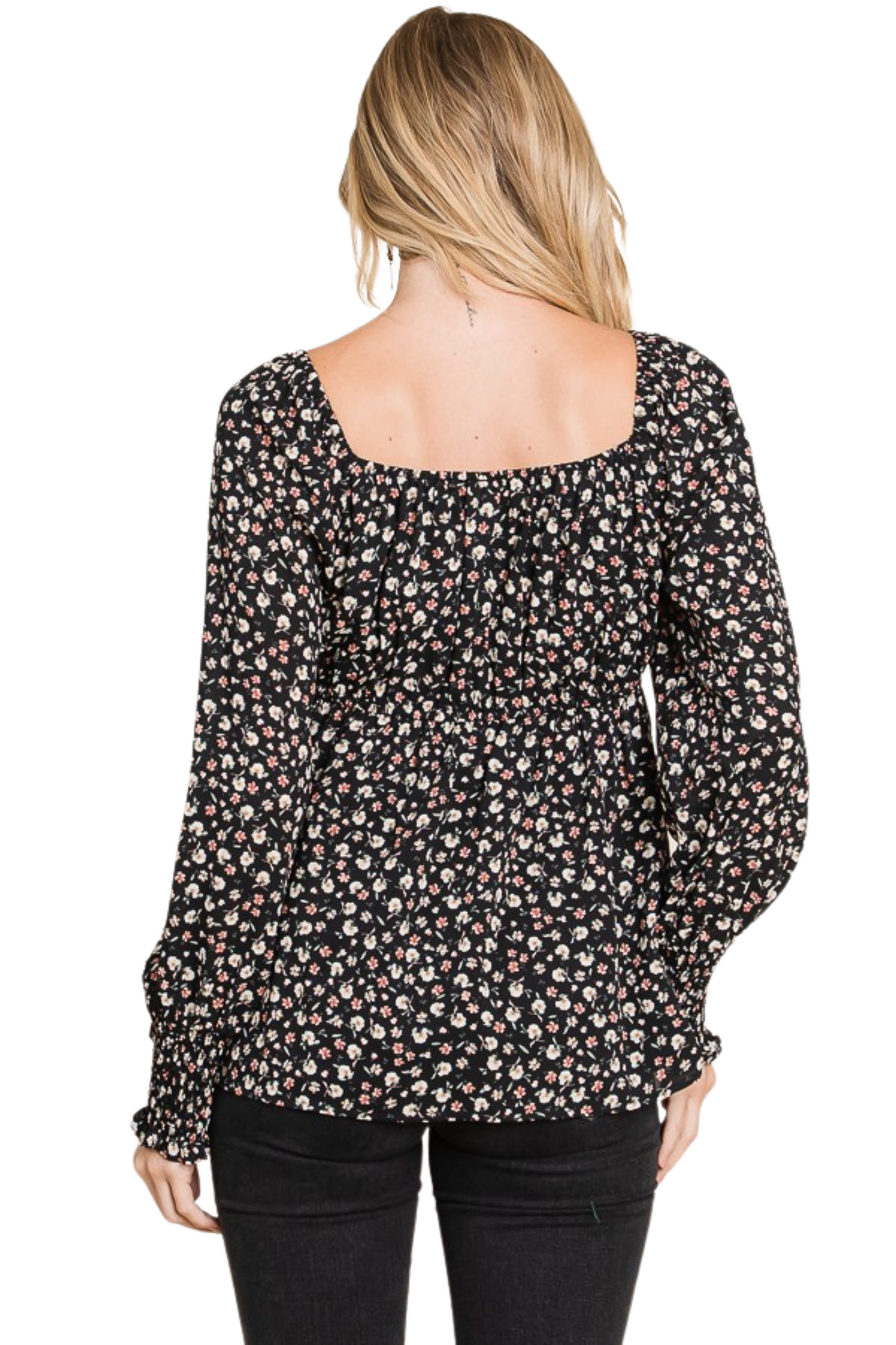Flowy Ditsy Floral Print Long Sleeve Top