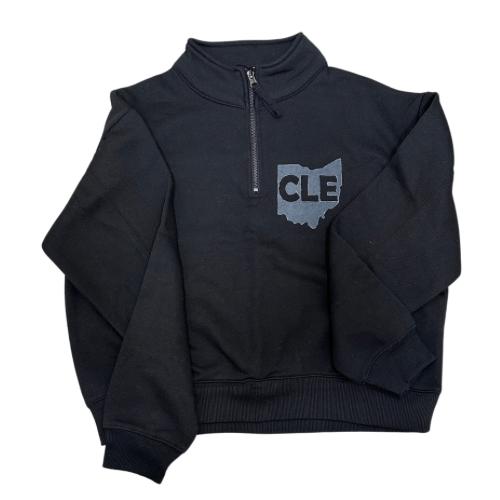 (Large) Hand Stamped CLE Ohio Fleece Quarter Zip