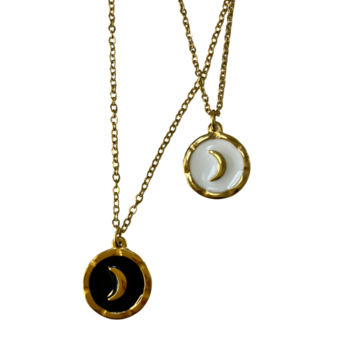 Stainless Steel & Enamel Moon Necklace