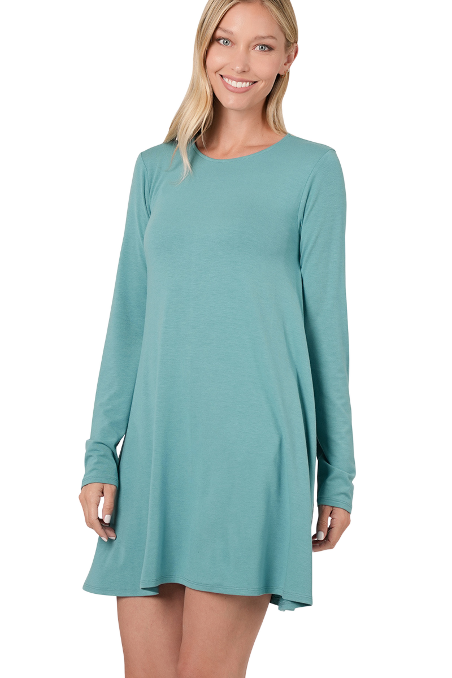 Long Sleeve Round Neck Tunic Dress