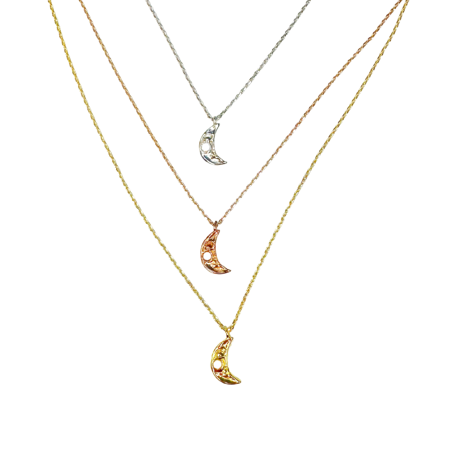 Crescent Moon Pendant Necklace with CZ