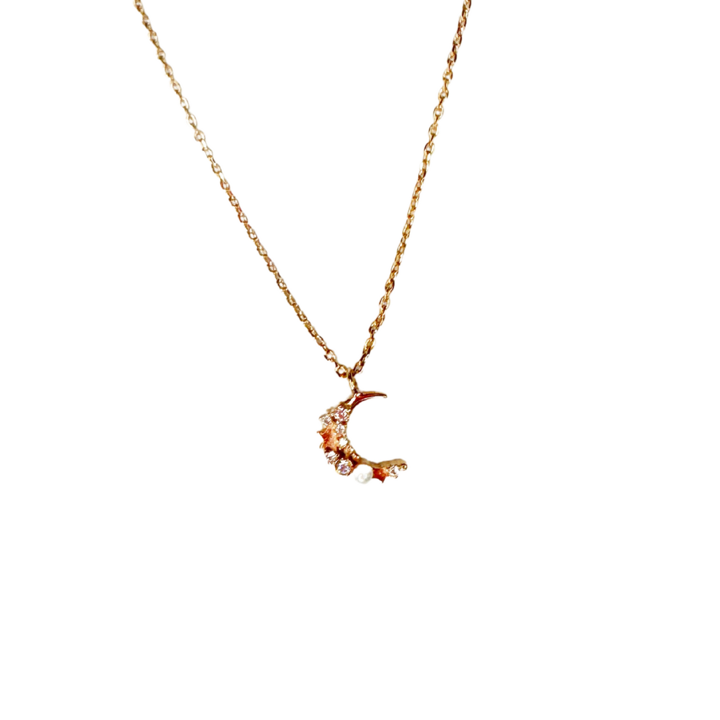 Dainty Crystal Encrusted Crescent Moon Pendant Necklace