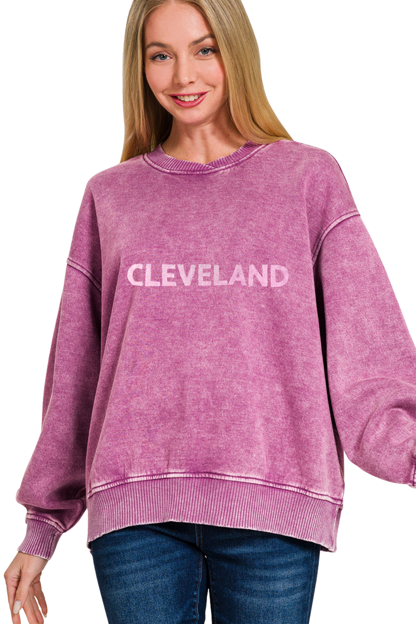 Cleveland Hand Stamped Super Soft Cross Neckline Pullover