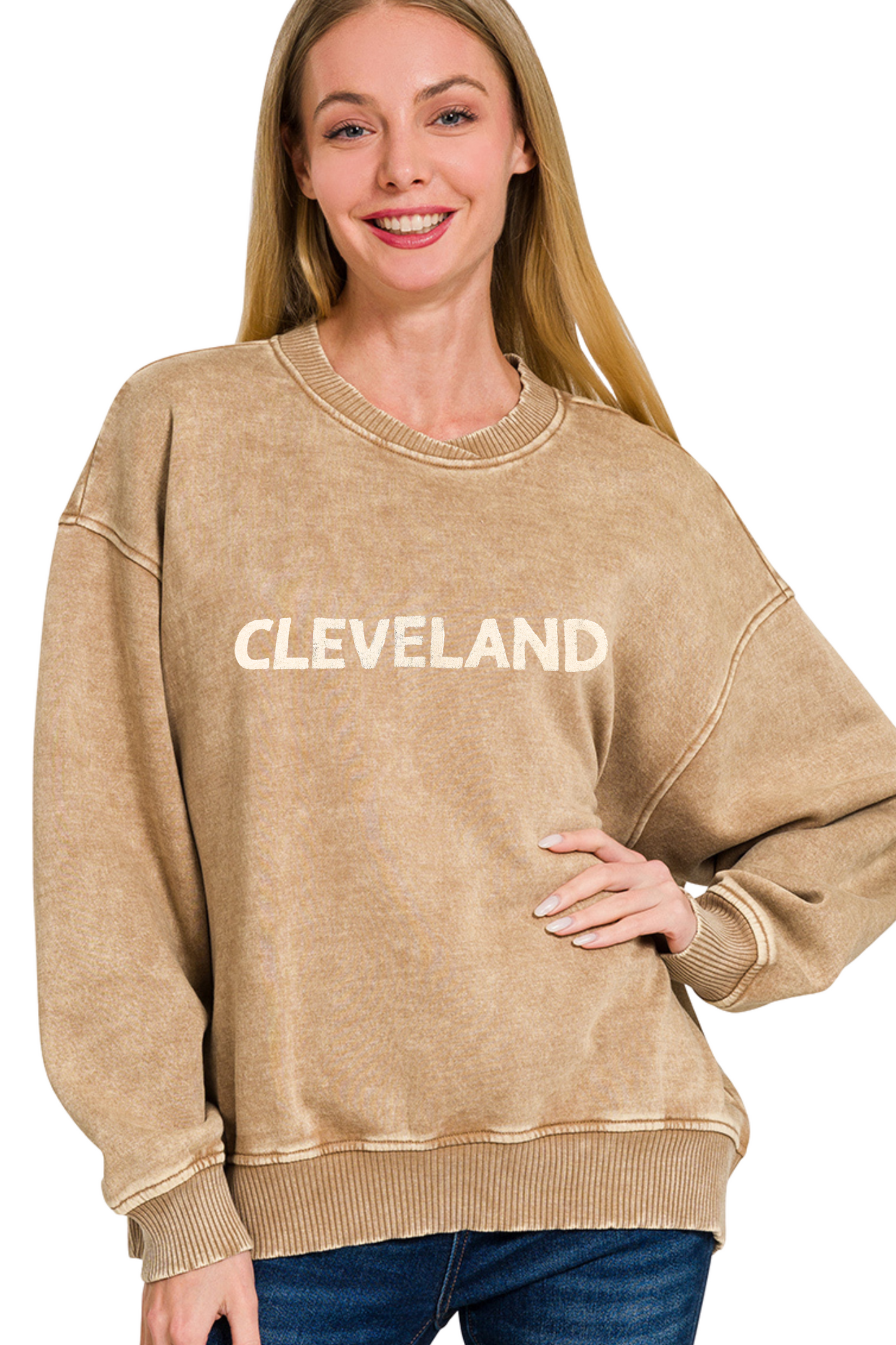 Cleveland Hand Stamped Super Soft Cross Neckline Pullover