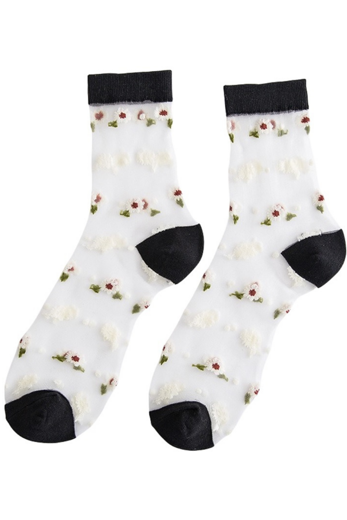 Sheer Daisy Embroidered Crew Socks