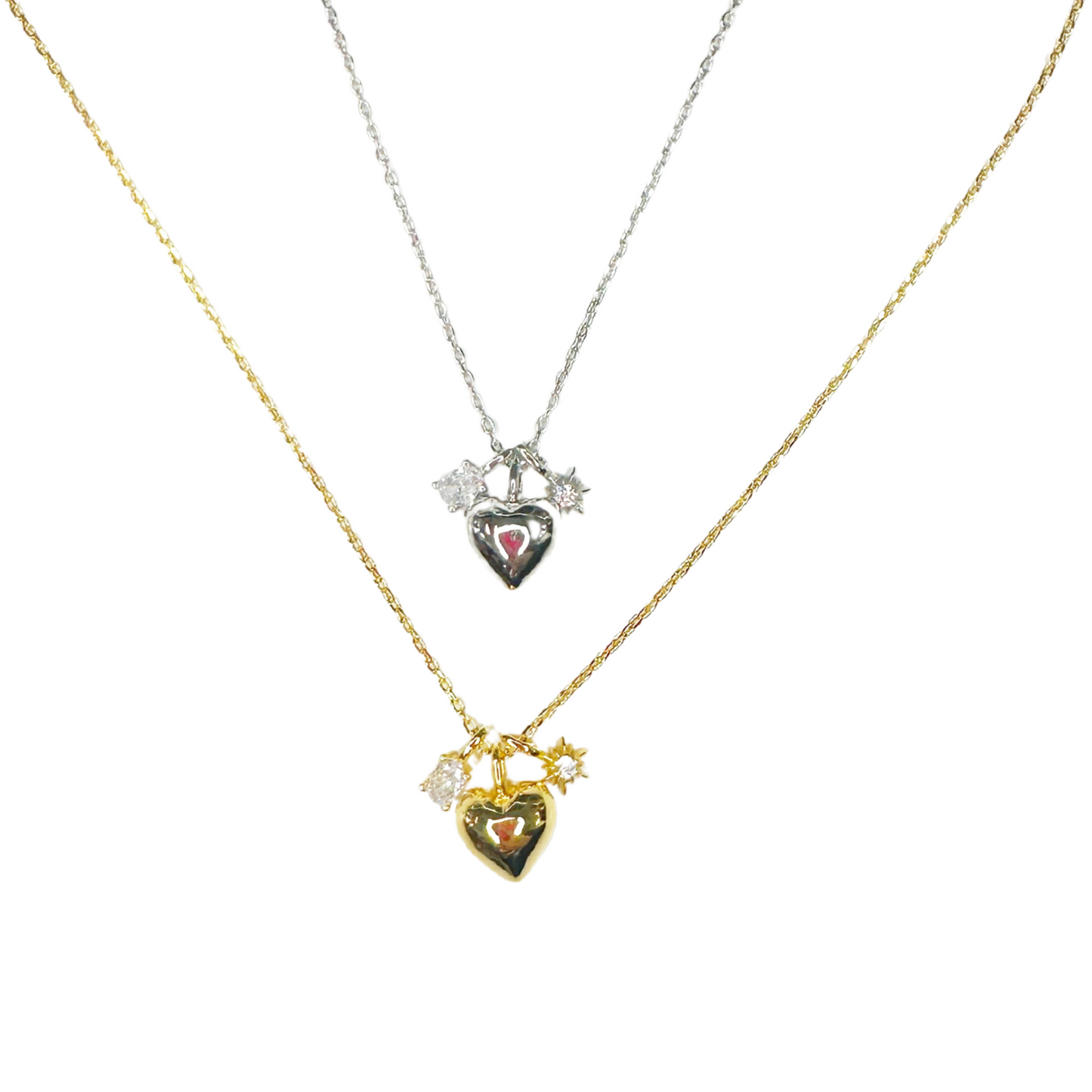 Heart And CZ Charms Chain Necklace