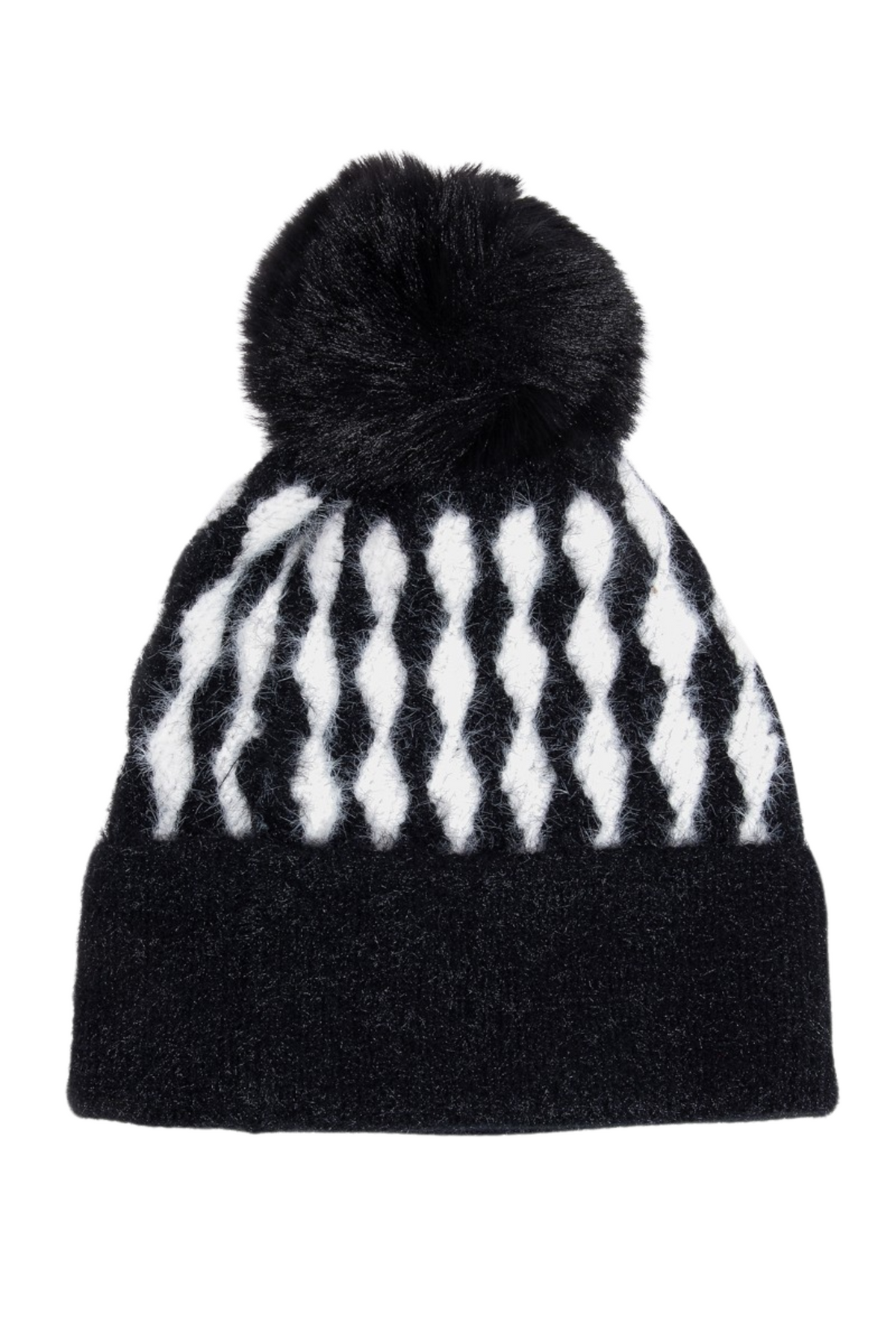 Diamond Stripe Beanie with Pom Pom