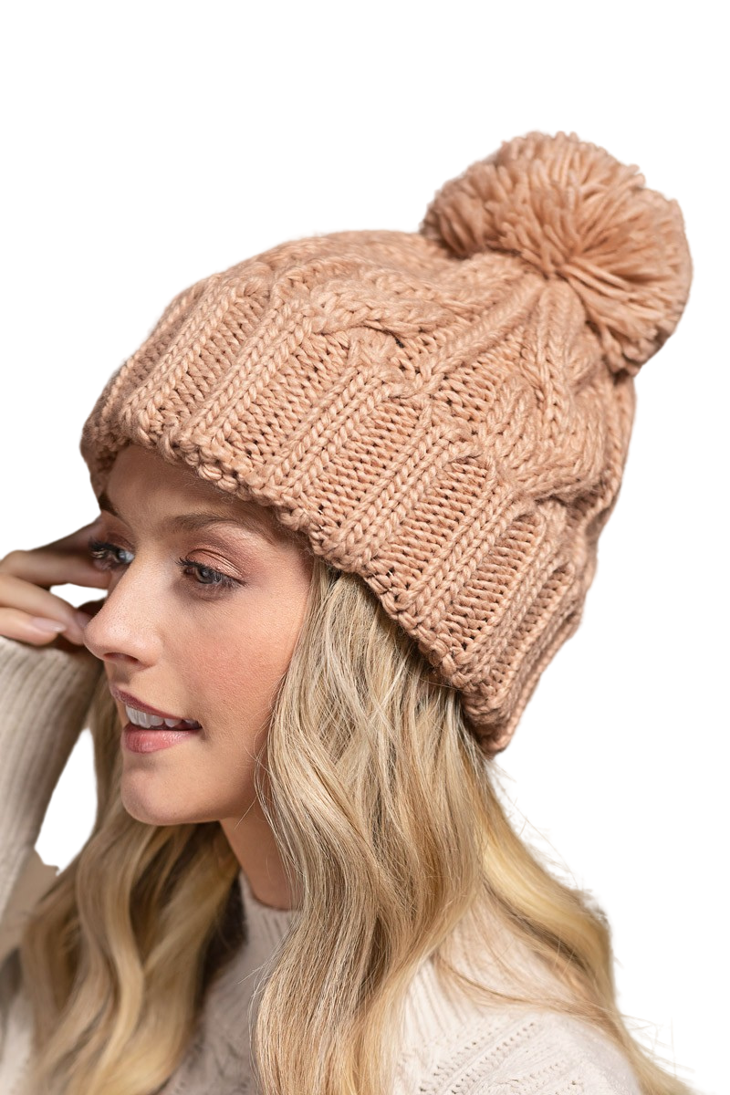 Pom Pom Cable Knit Beanie