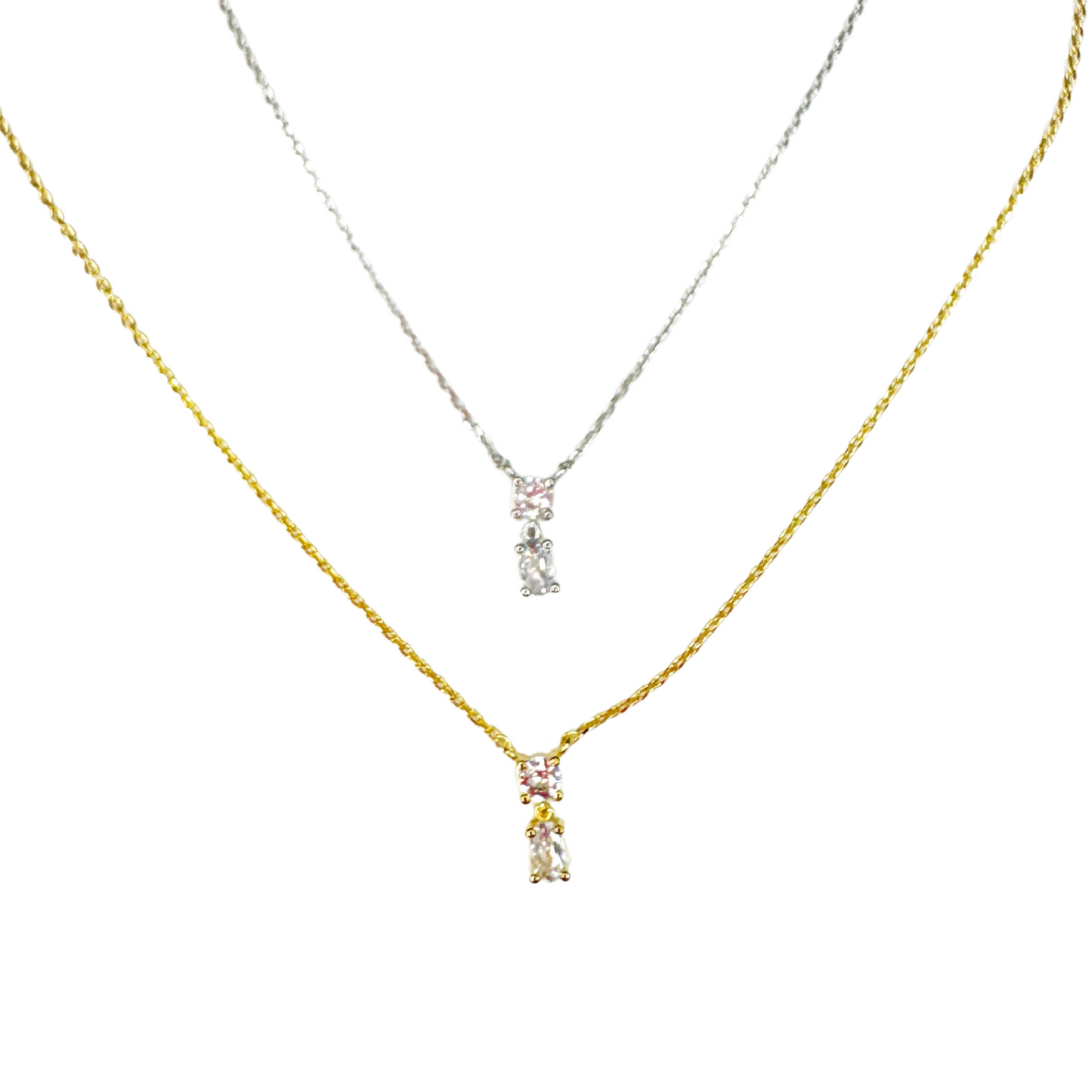 CZ Circle And Oval Pendant Necklace