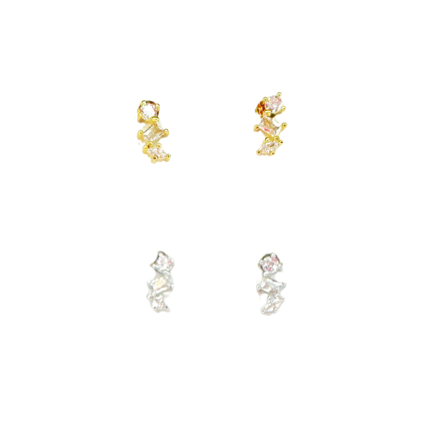 Mixed CZ Shape Link Stud Earrings