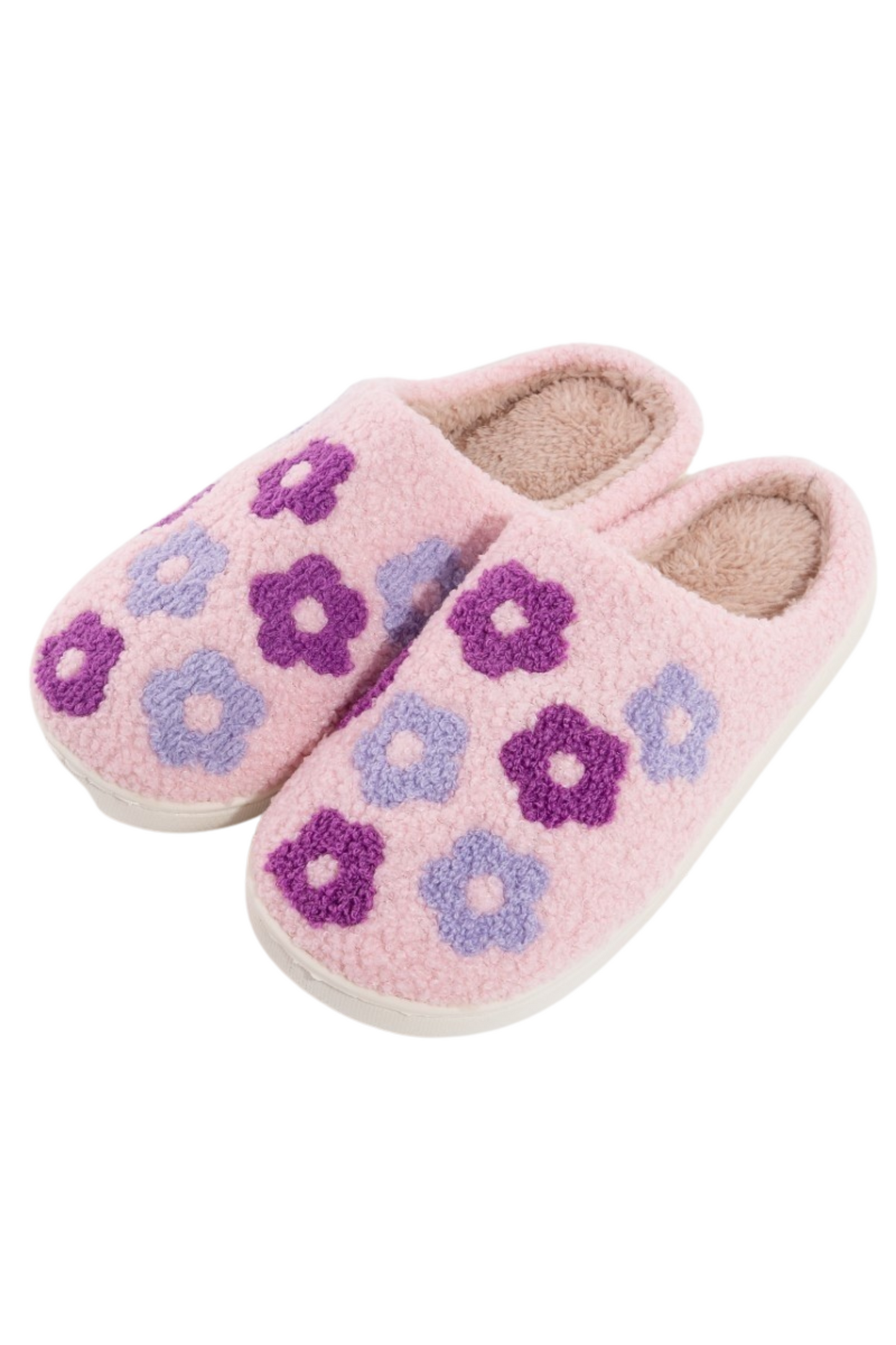 Purple Floral Plush Slippers