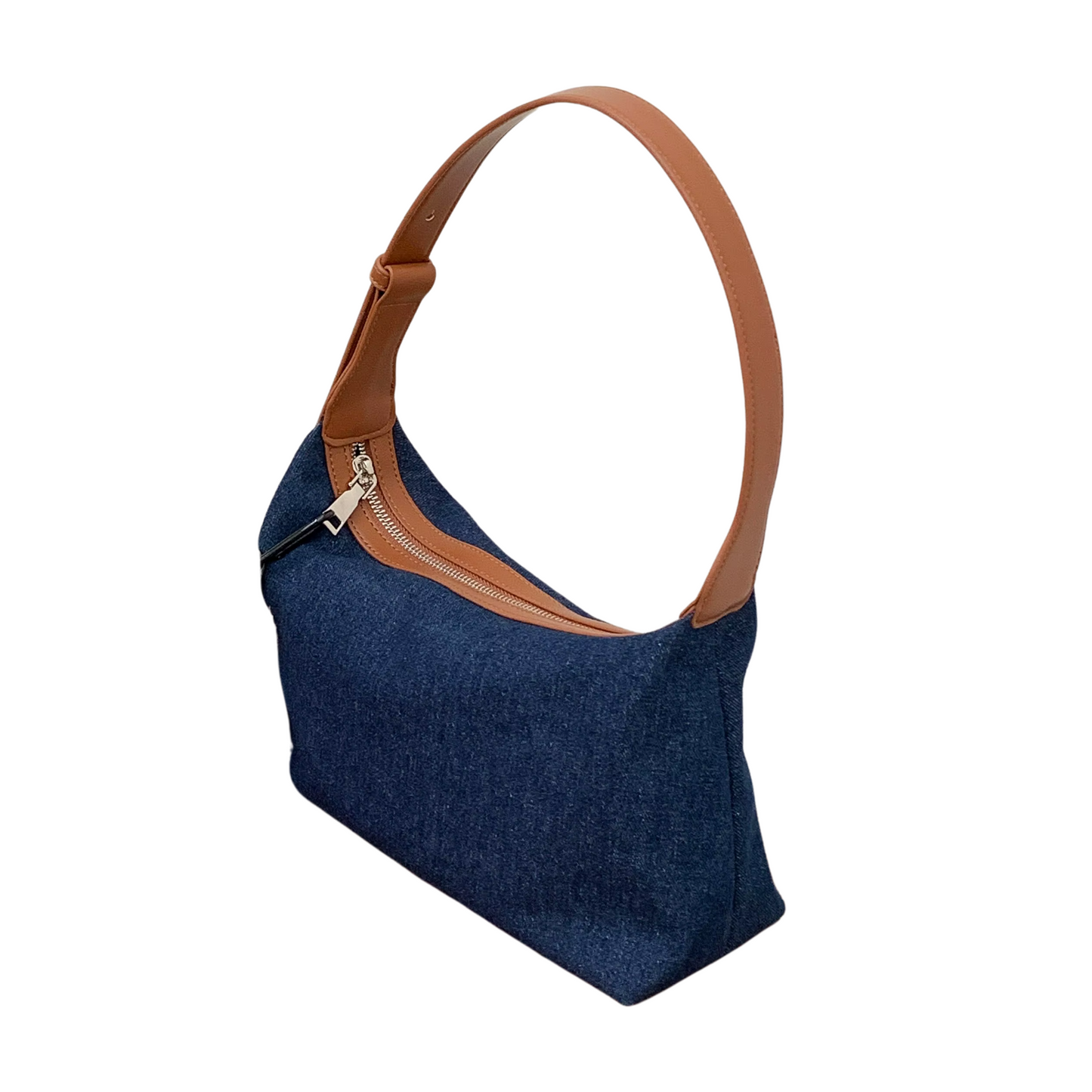 Denim Shoulder Bag With Brown Strap