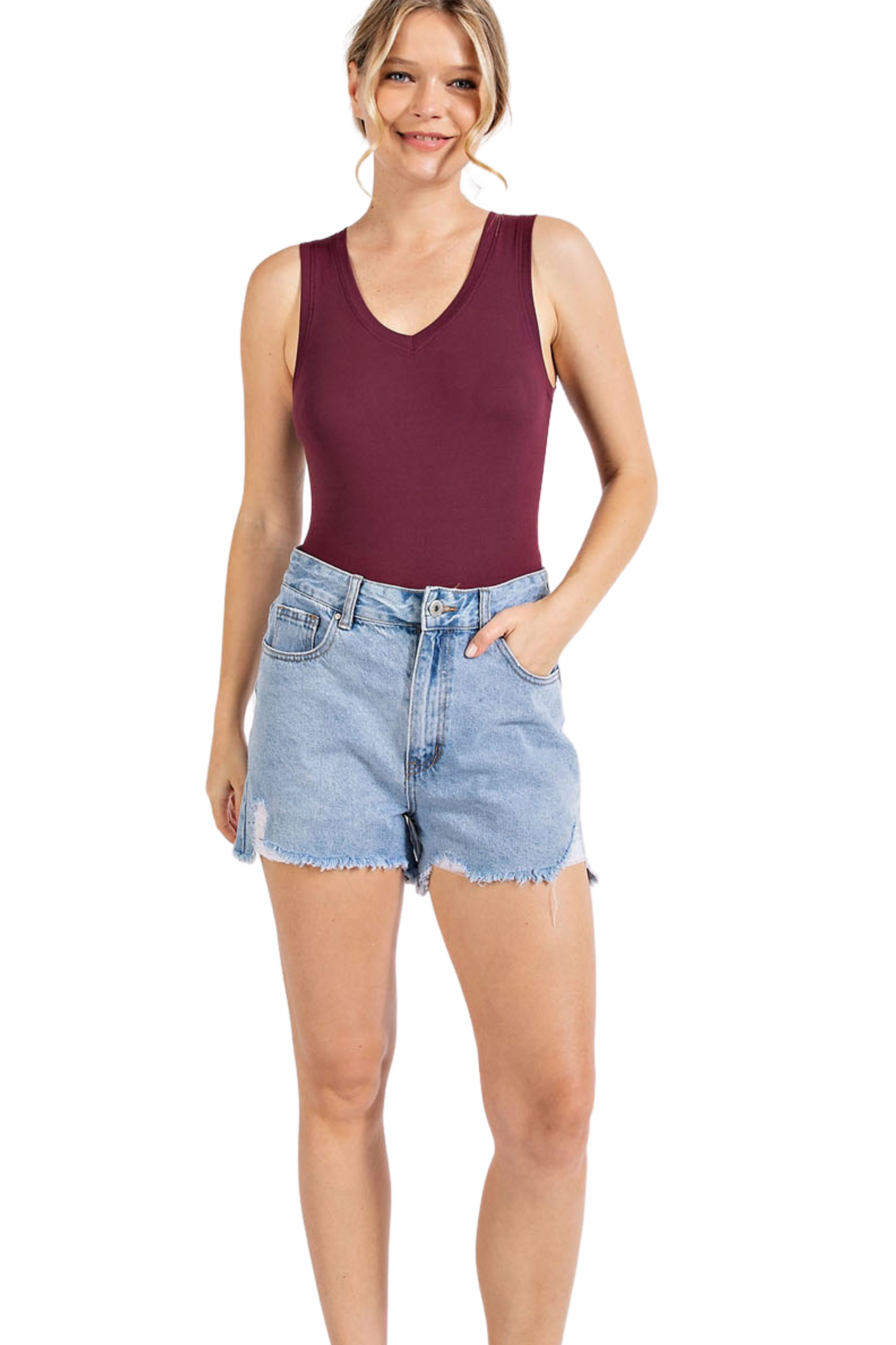 Butter Fabric Tank V Neck Bodysuit