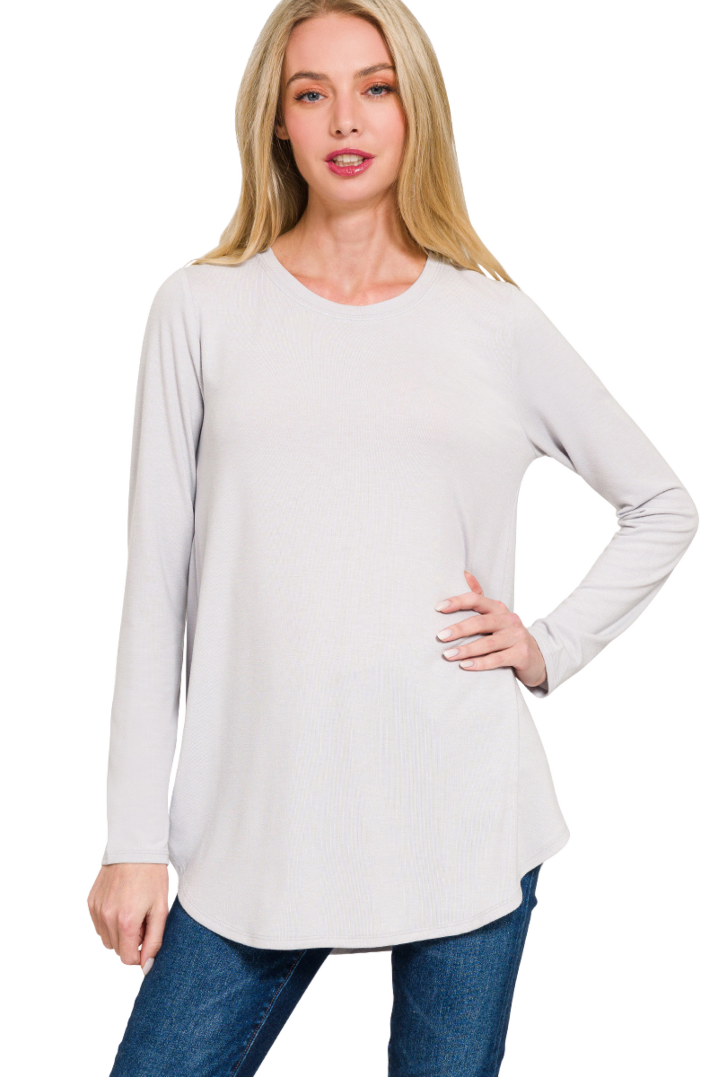 Long Sleeve Round Neck and Hem Top