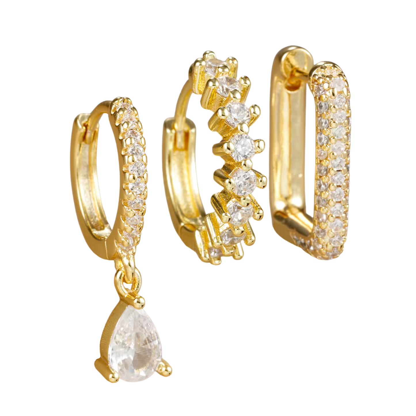Stainless Steel CZ Crystal Trio Earring Set