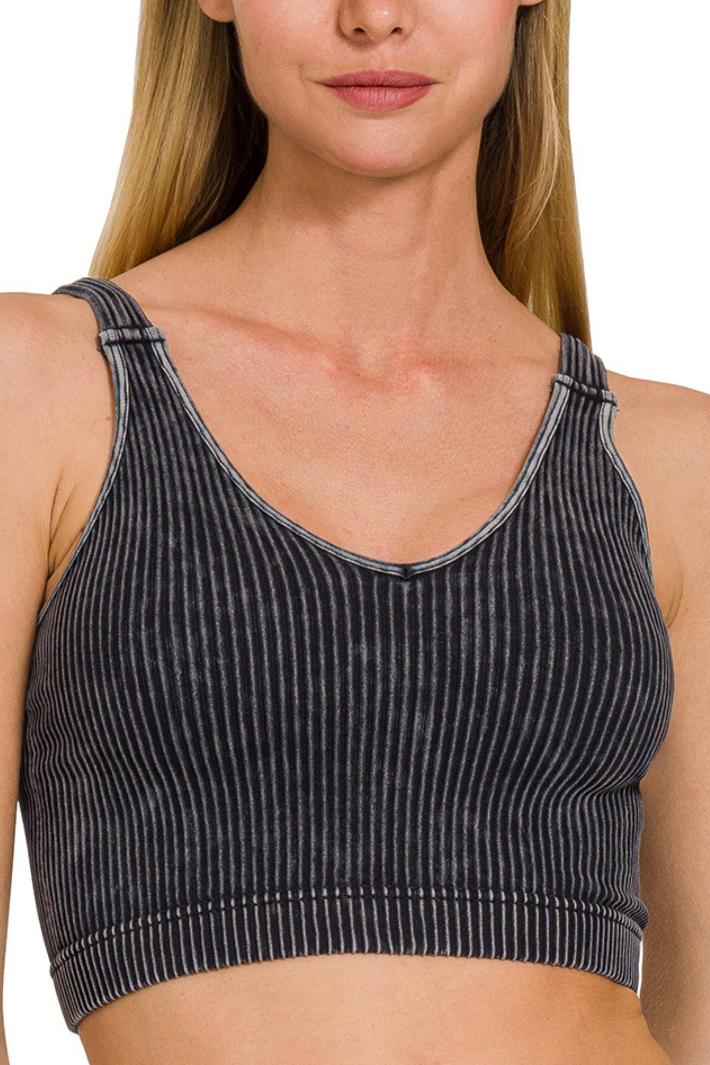 Ribbed Cropped V Neck Bralette
