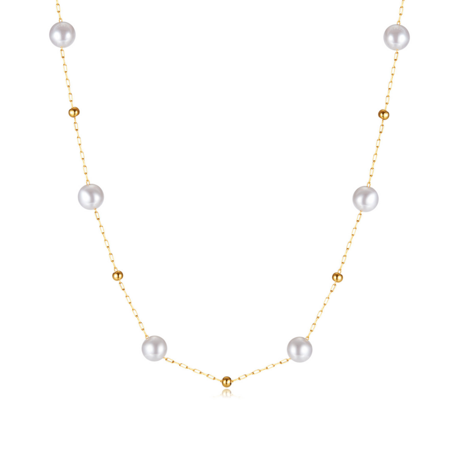 Stainless Steel Delicate Pearl & Bead Necklace