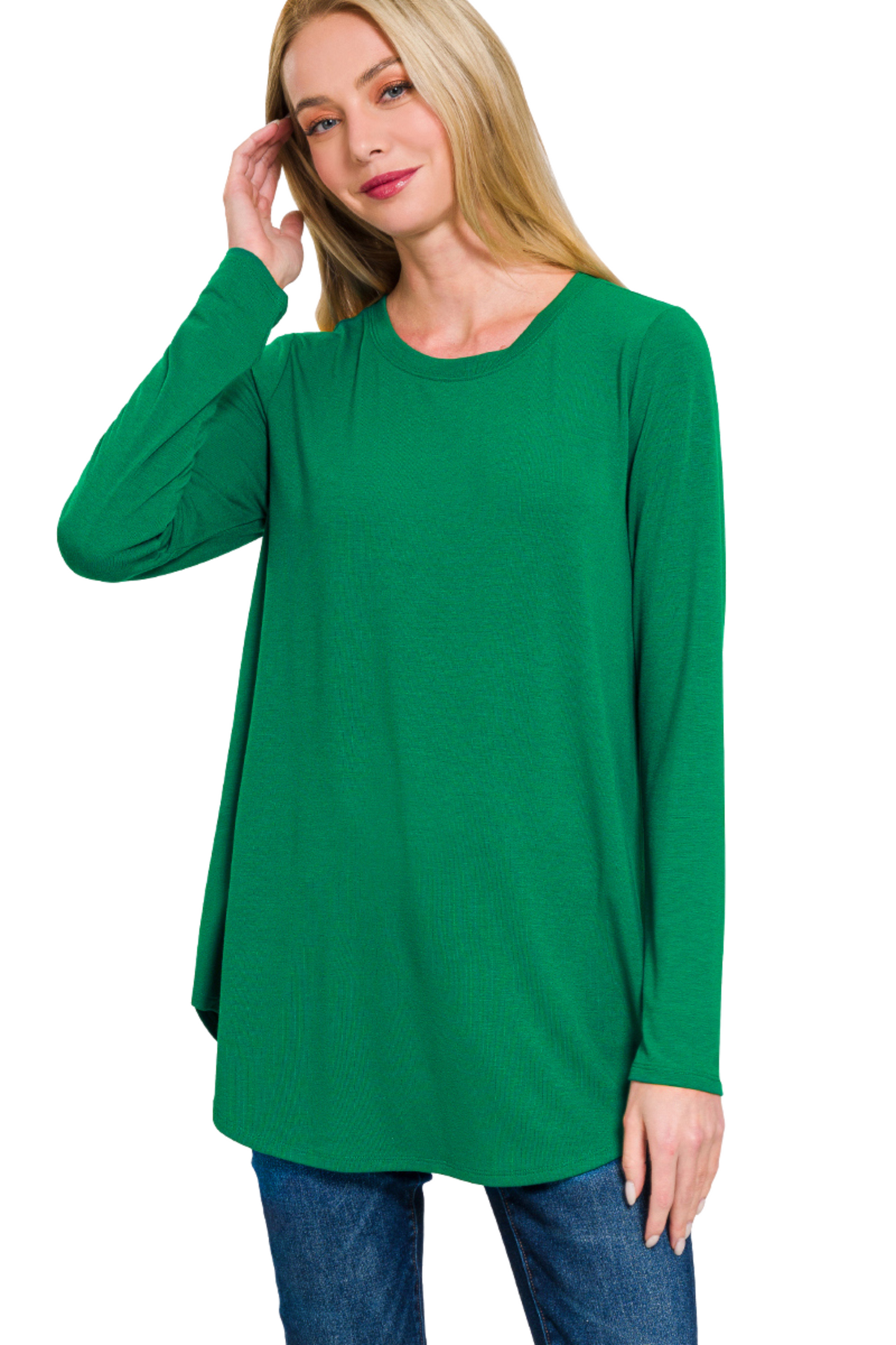 Long Sleeve Round Neck and Hem Top