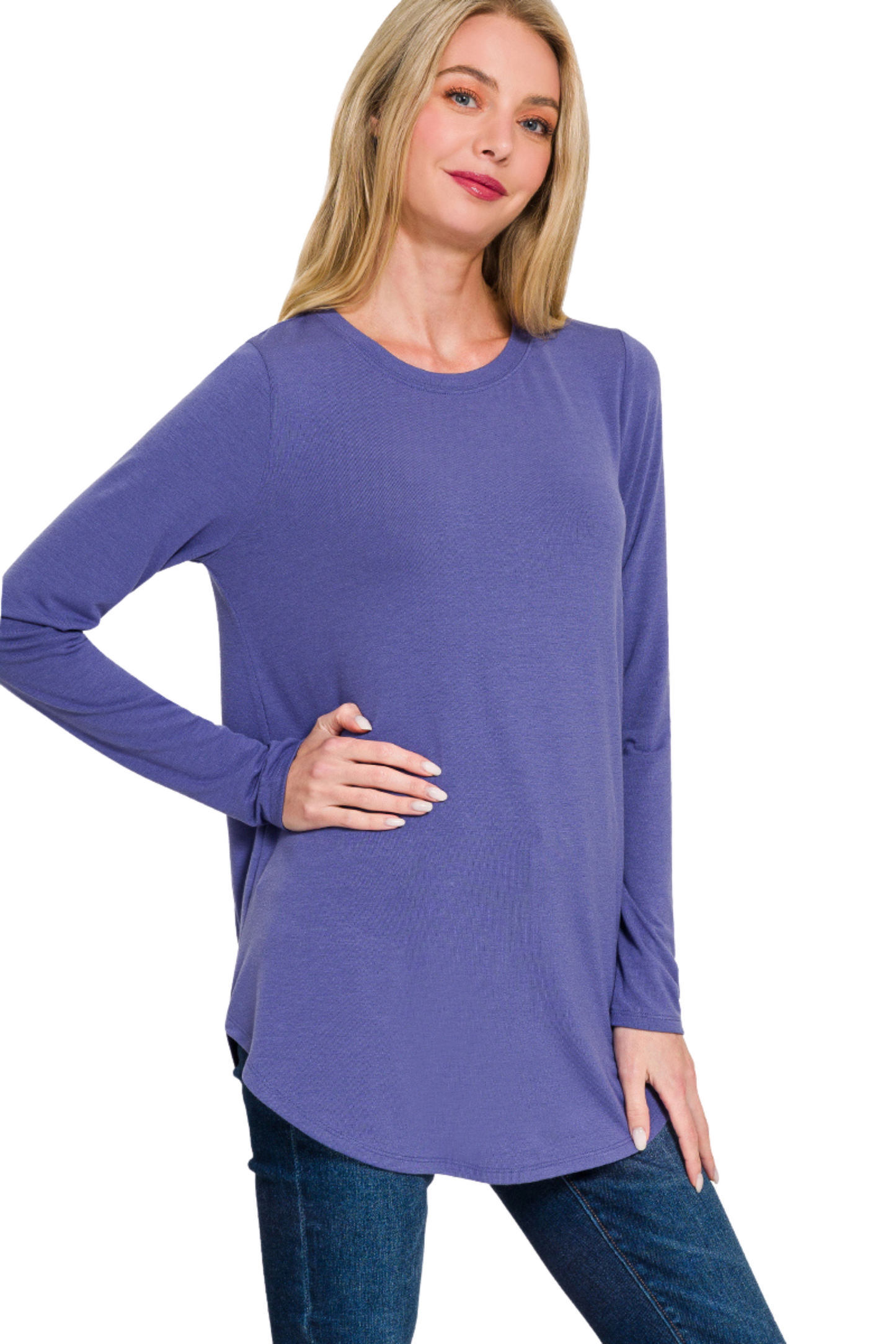 Long Sleeve Round Neck and Hem Top