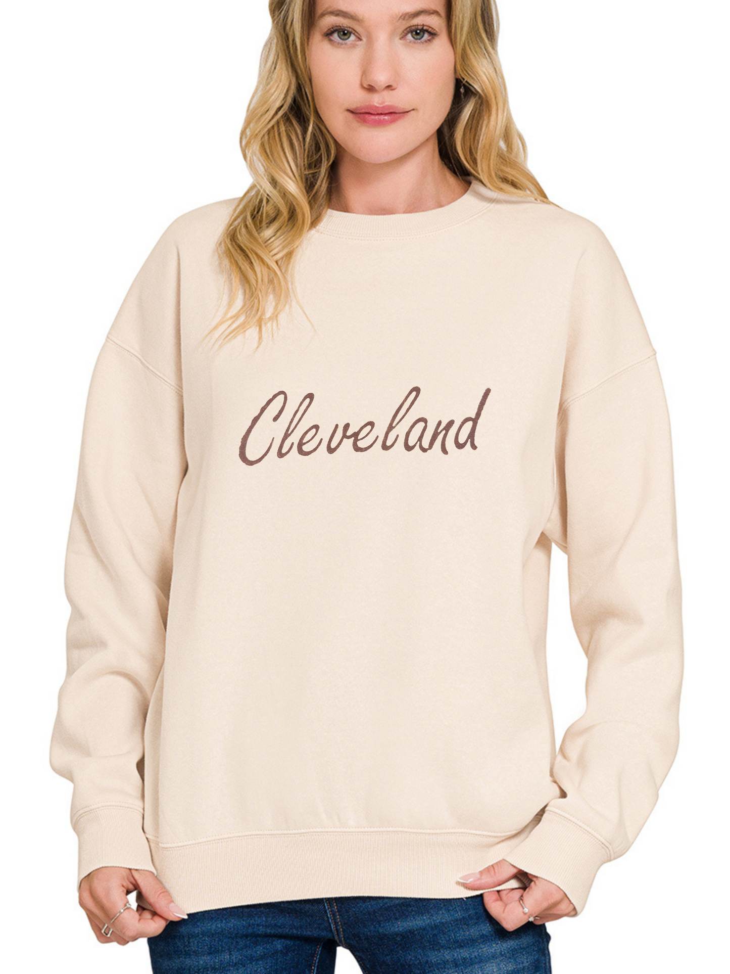 Script Cleveland Hand Stamped Fleece Pullover