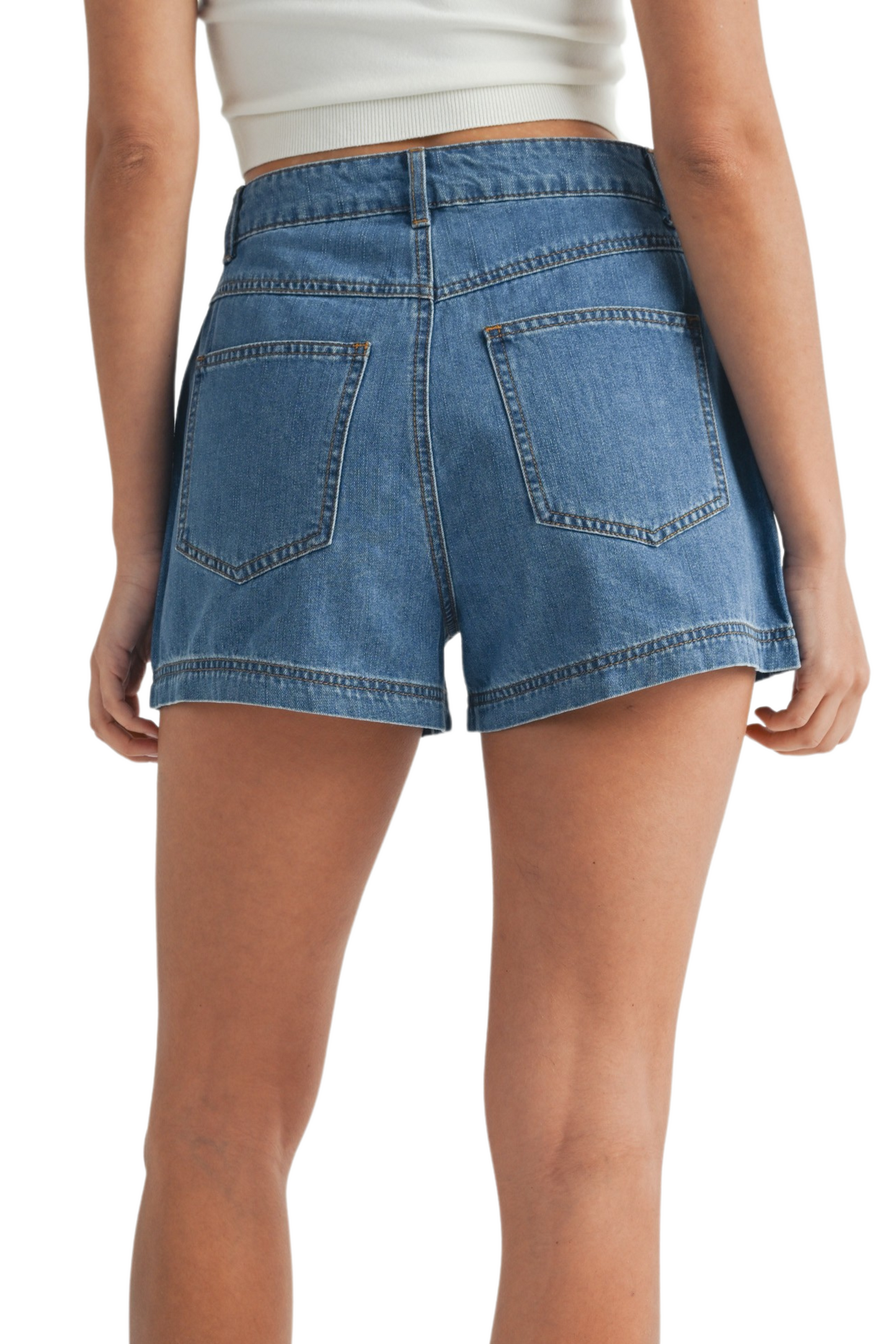 Ruffle Pocket Patch Detail Denim Shorts