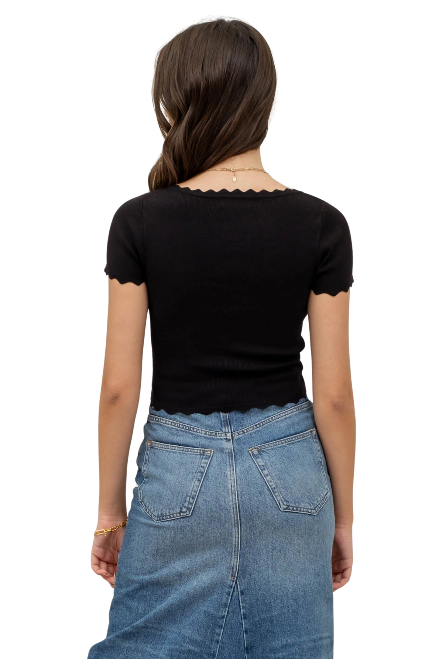 Scallop Trim Short Sleeve Ribbed Shirt
