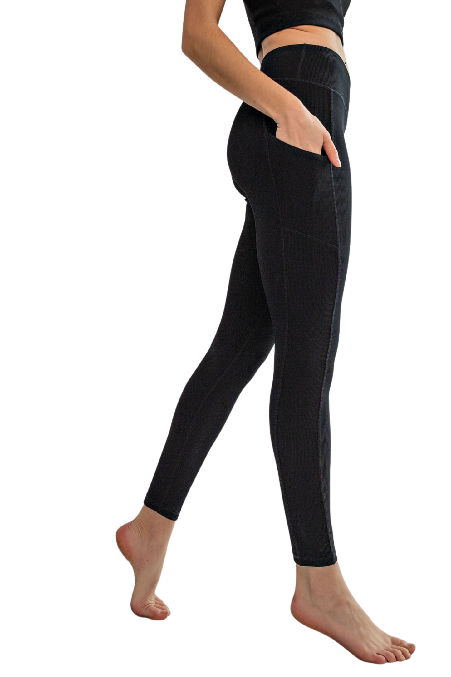 Nylon Ribbed Leggings with Side Pockets