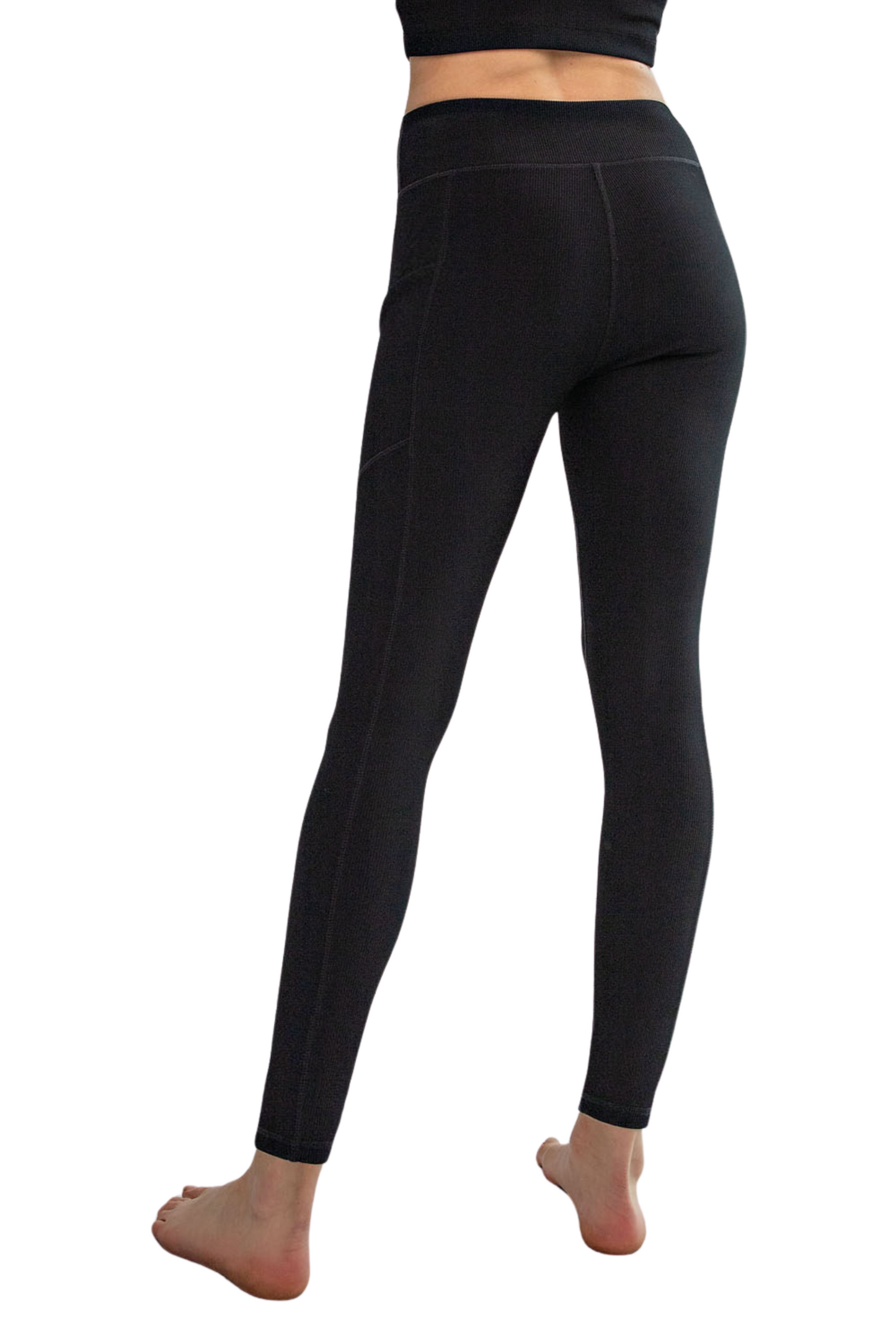 Nylon Ribbed Leggings with Side Pockets