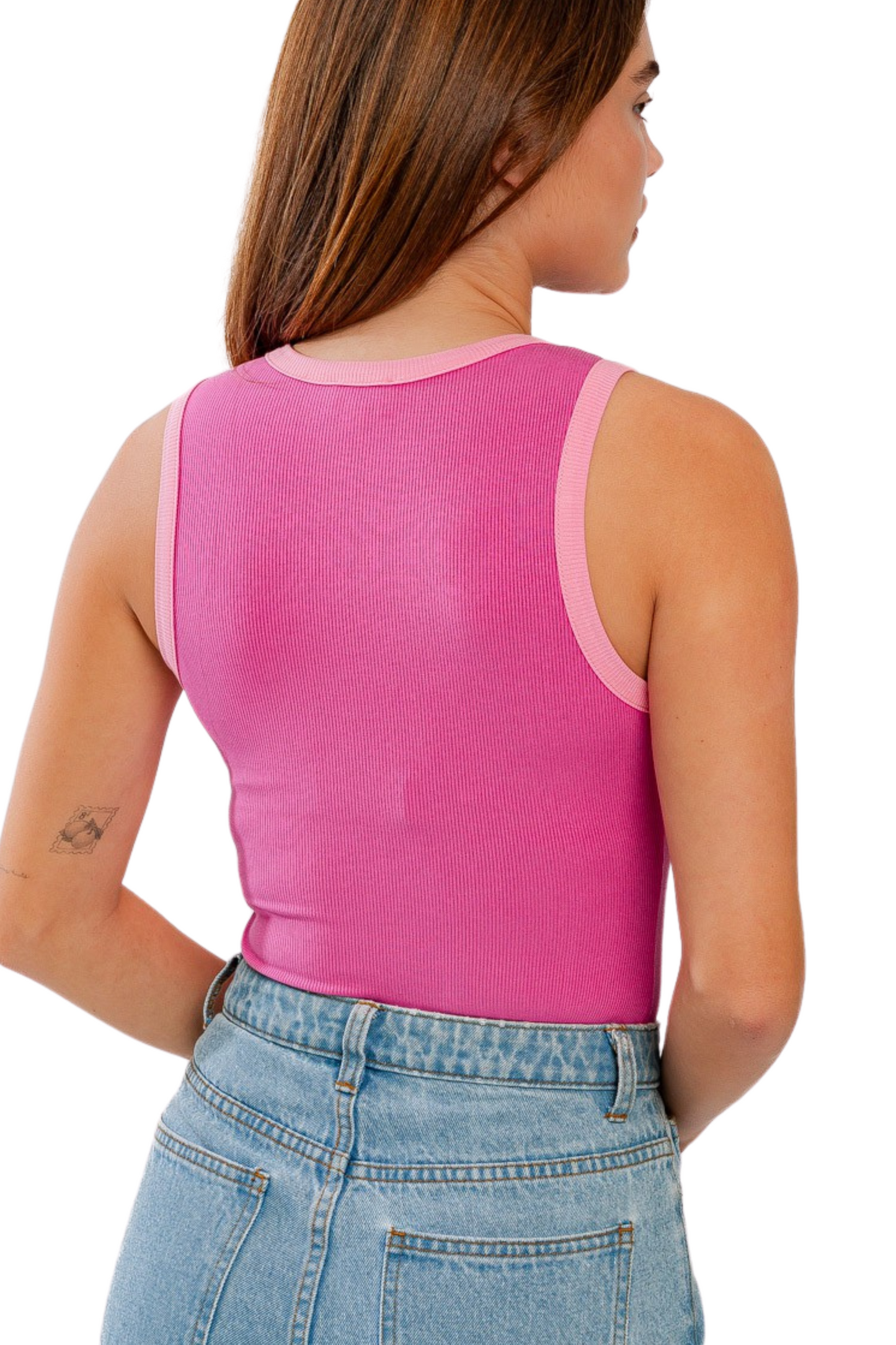 (X-Small) Ribbed Contrast Trim Bodysuit