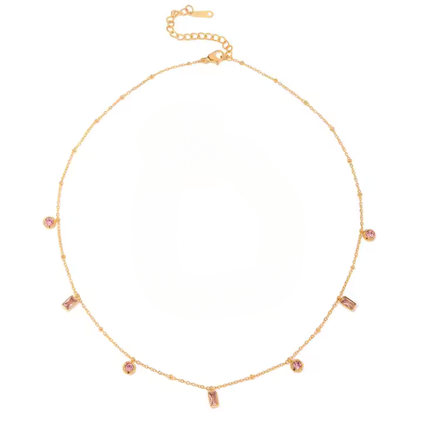 Stainless Steel Delicate Square and Circle Solitaire Pendant Necklace