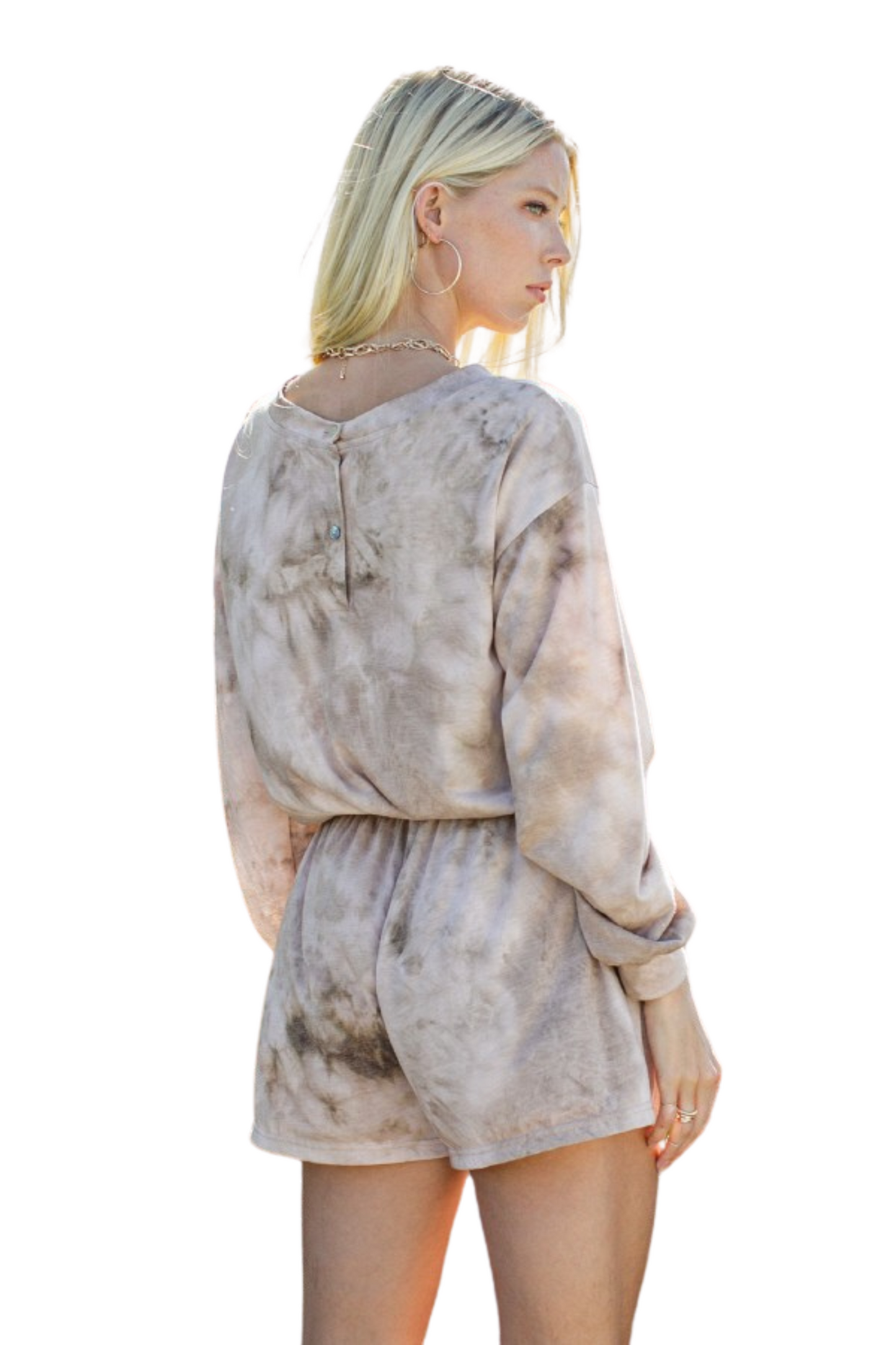 Tie Dye Long Sleeve Romper with Tie Waist