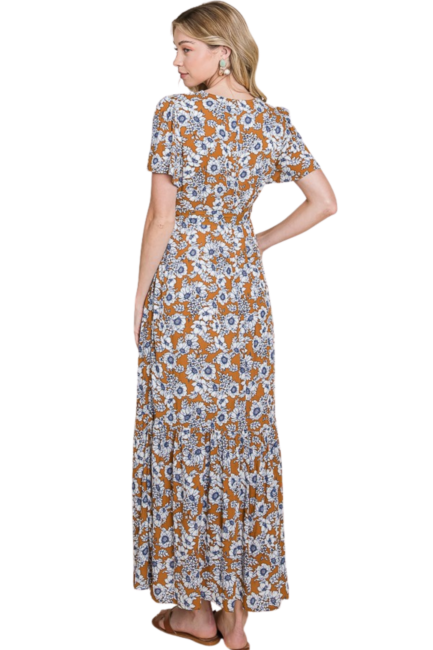 Floral Short Sleeve Maxi Dress with Tie Detail