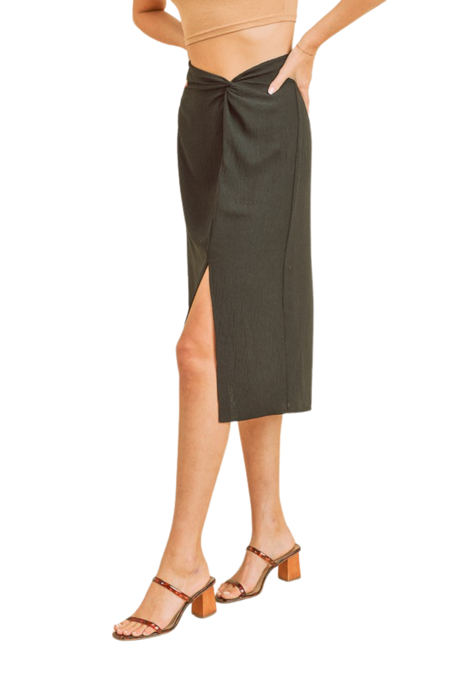 Woven Midi Skirt with Side Slit