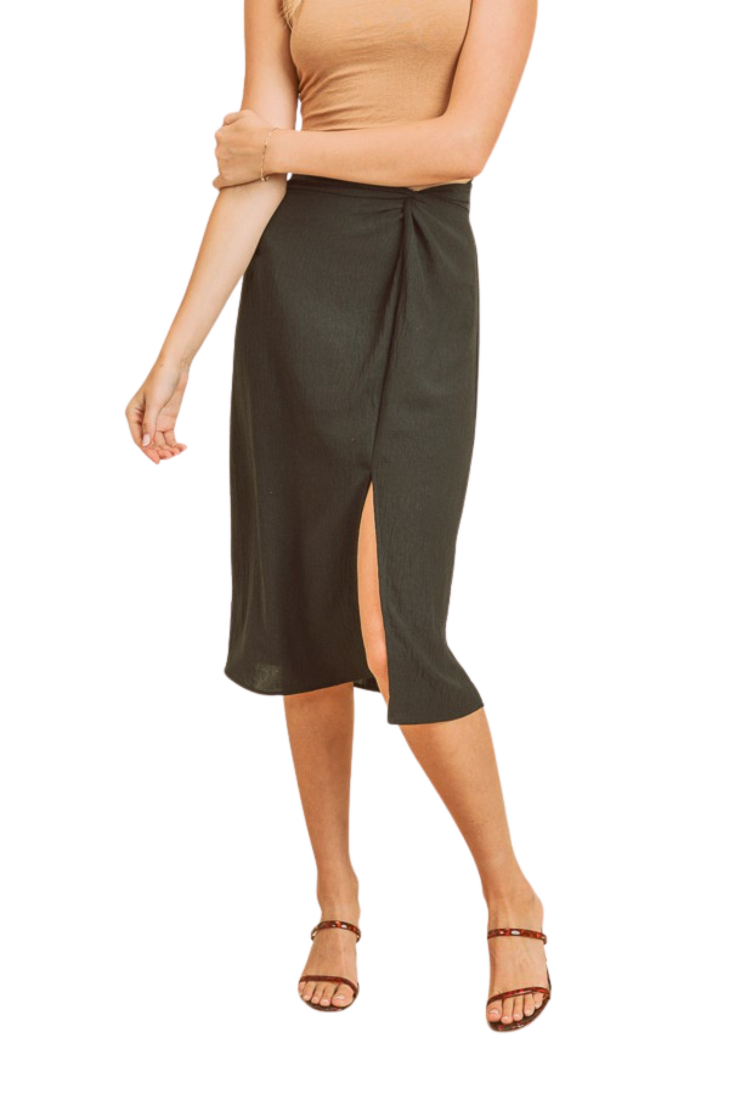 Woven Midi Skirt with Side Slit