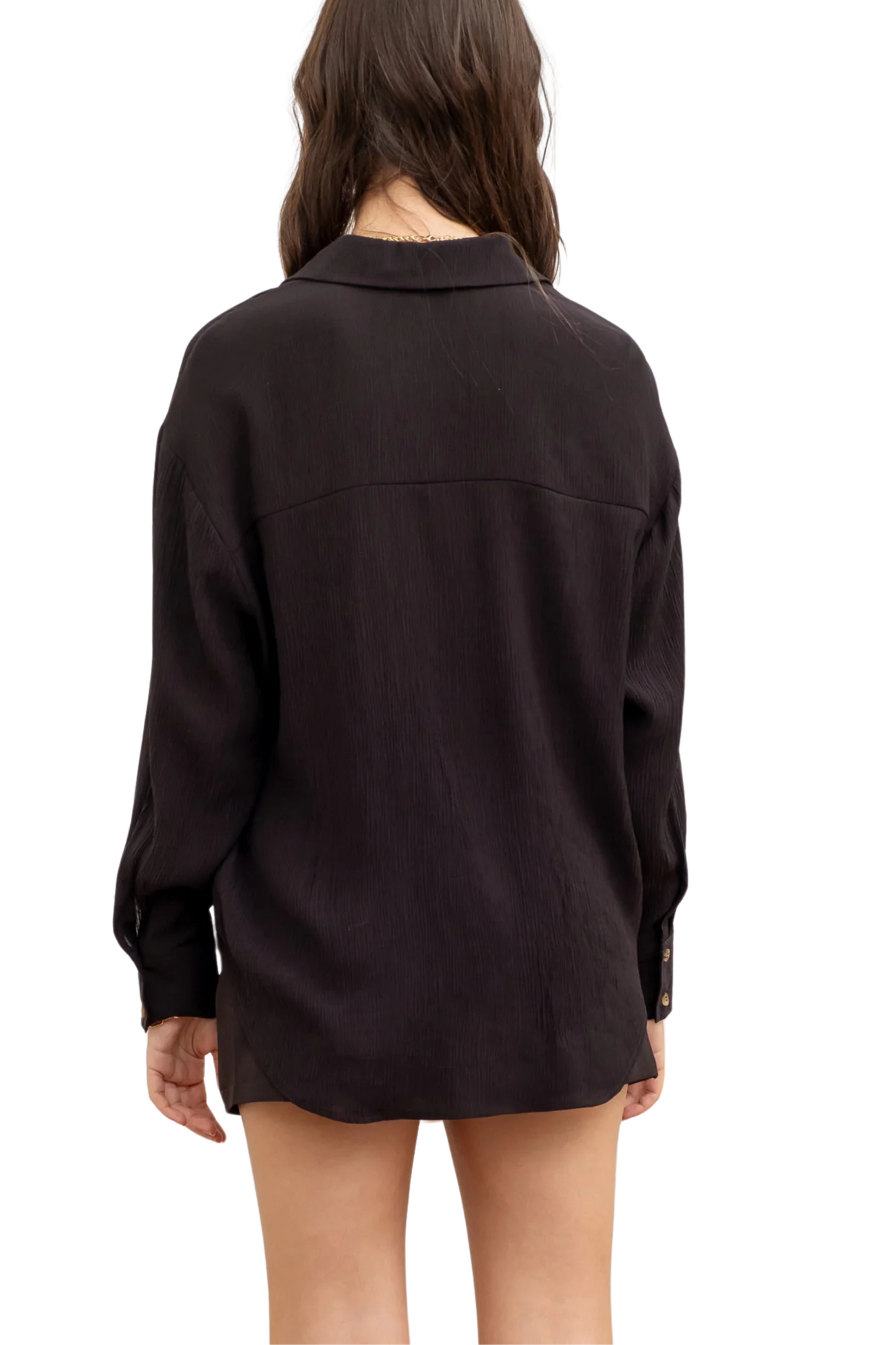Textured Button Down Long Sleeve Top
