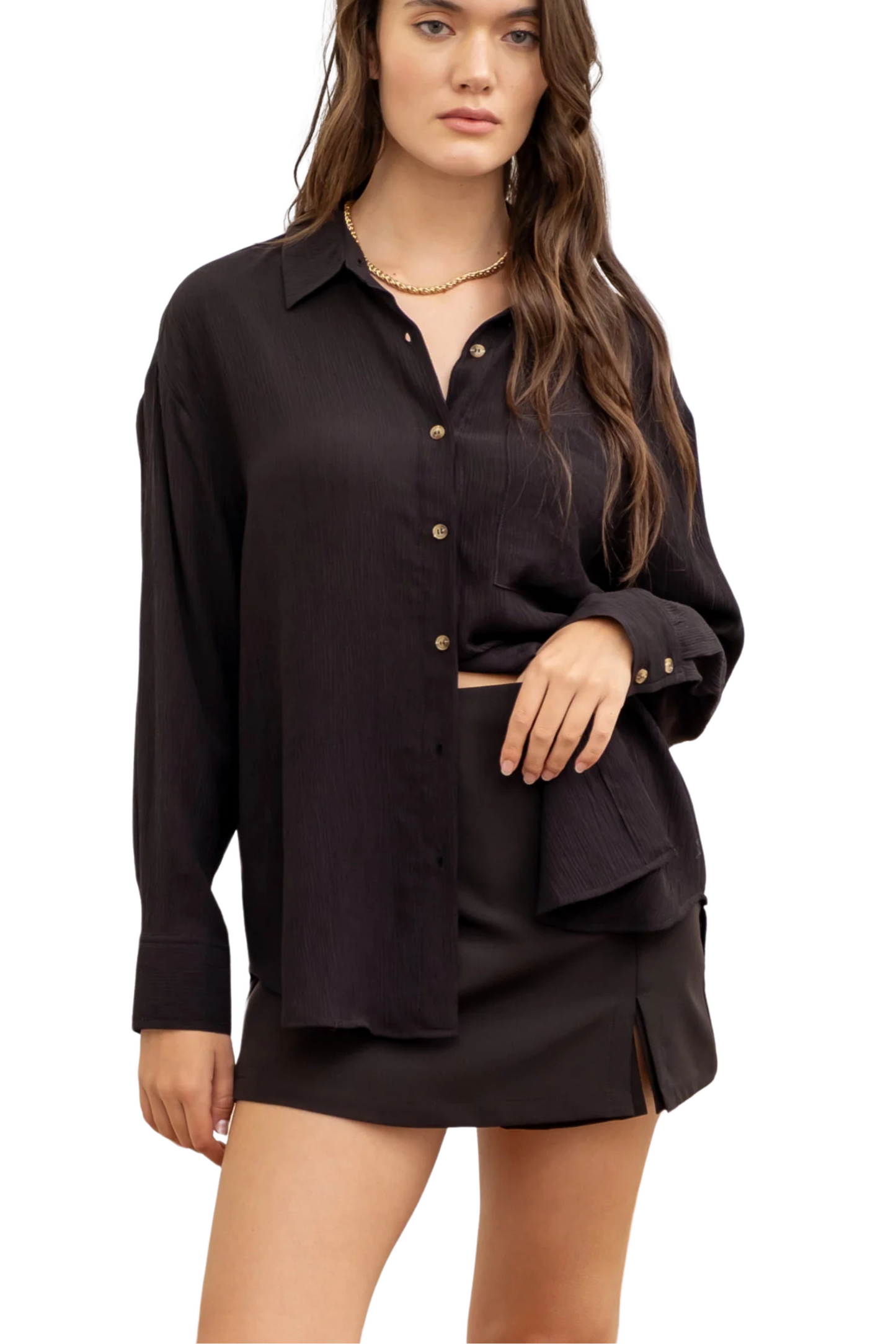 Textured Button Down Long Sleeve Top