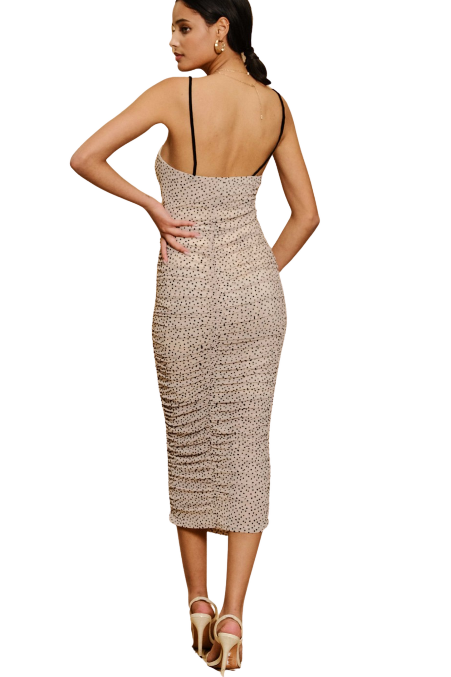 Polka Dot Ruching Cami Dress with Contrast Straps