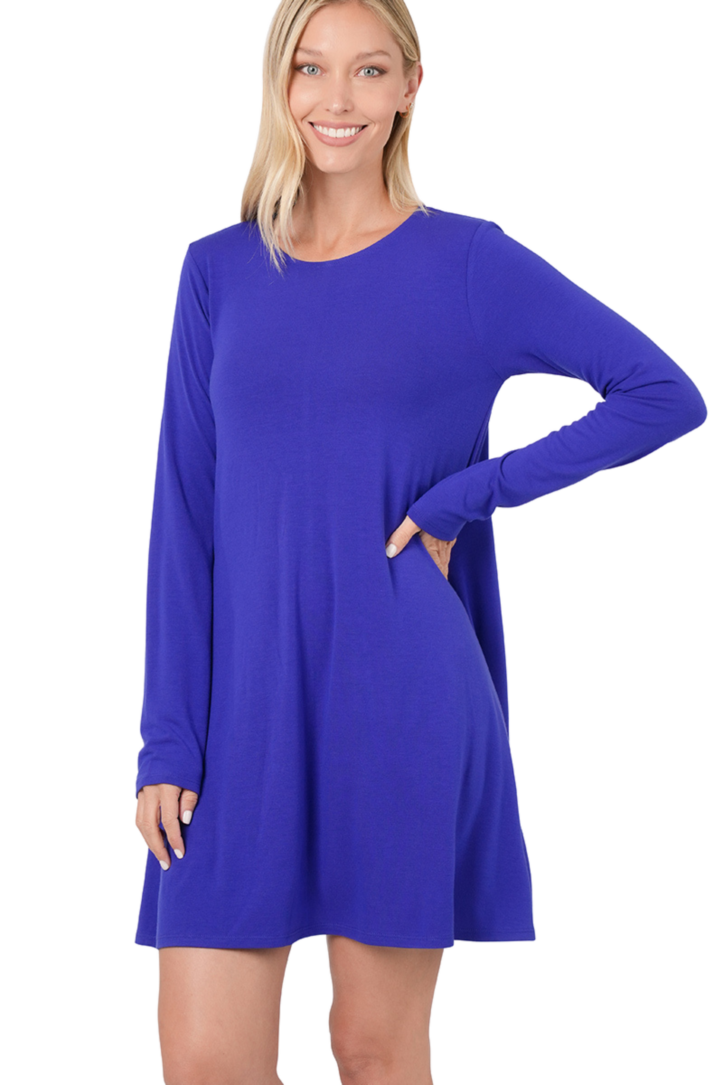 Long Sleeve Round Neck Tunic Dress