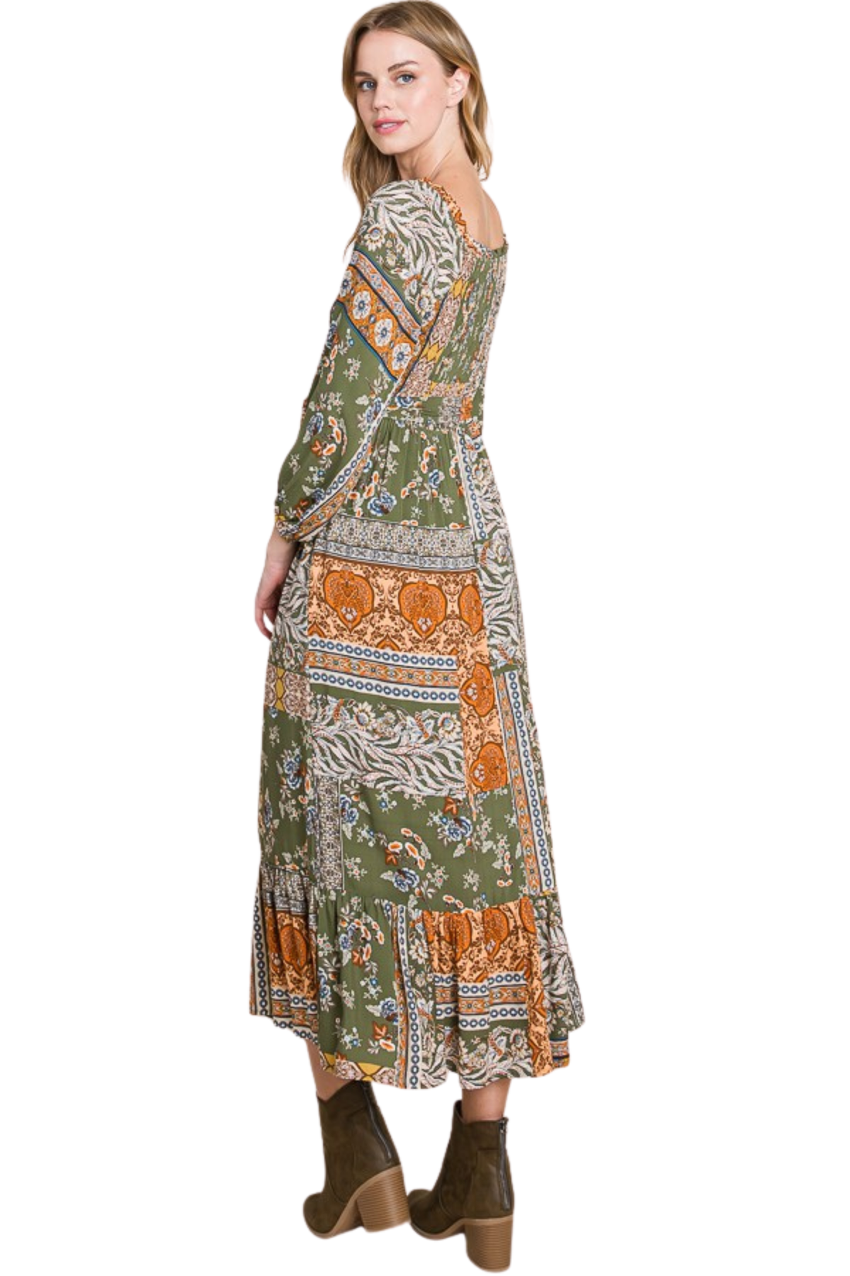 Boho On or Off the Shoulder Flowy Midi Dress