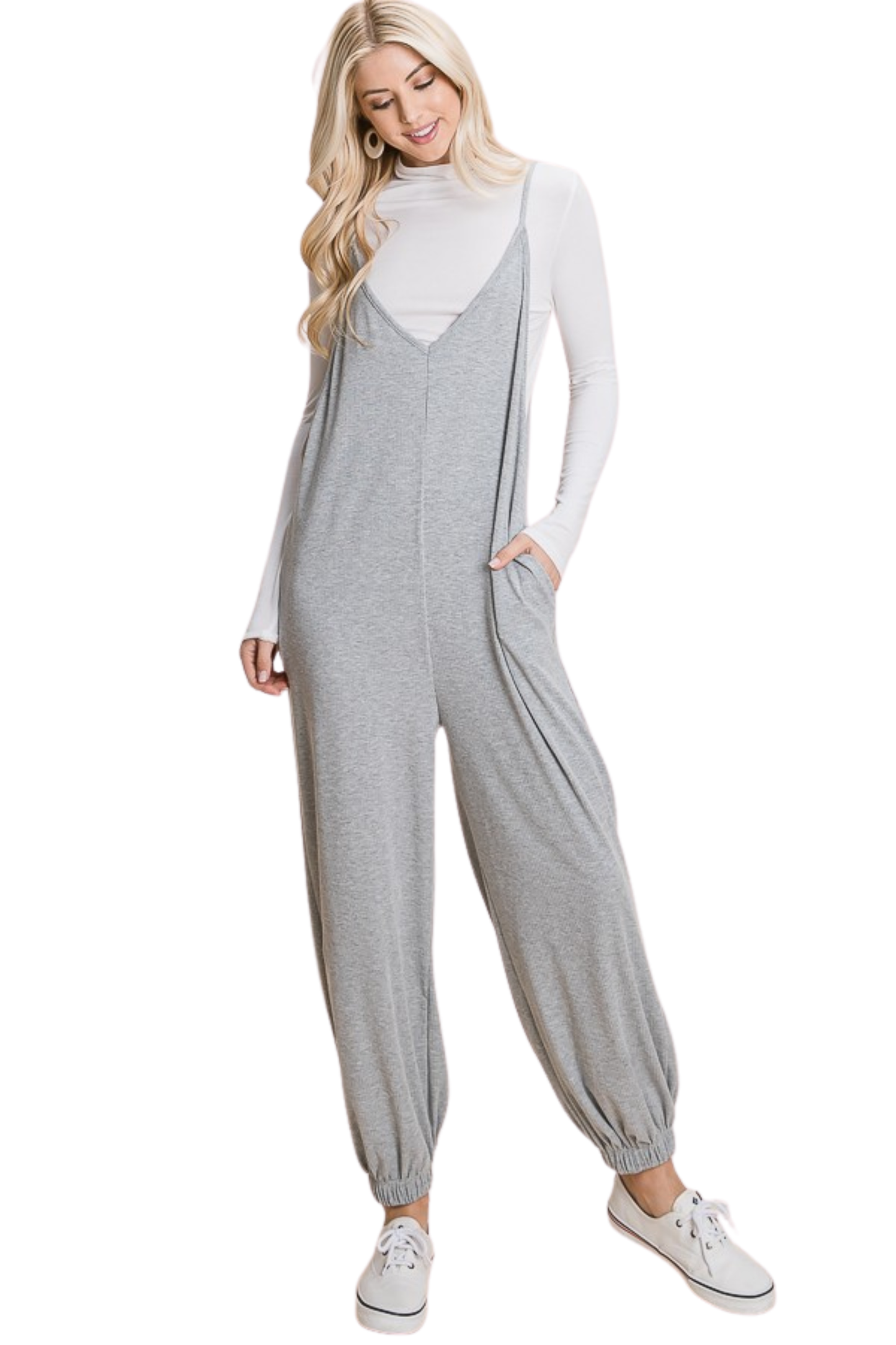 Rib Knit Relaxed Jumpsuit with Spaghetti Straps