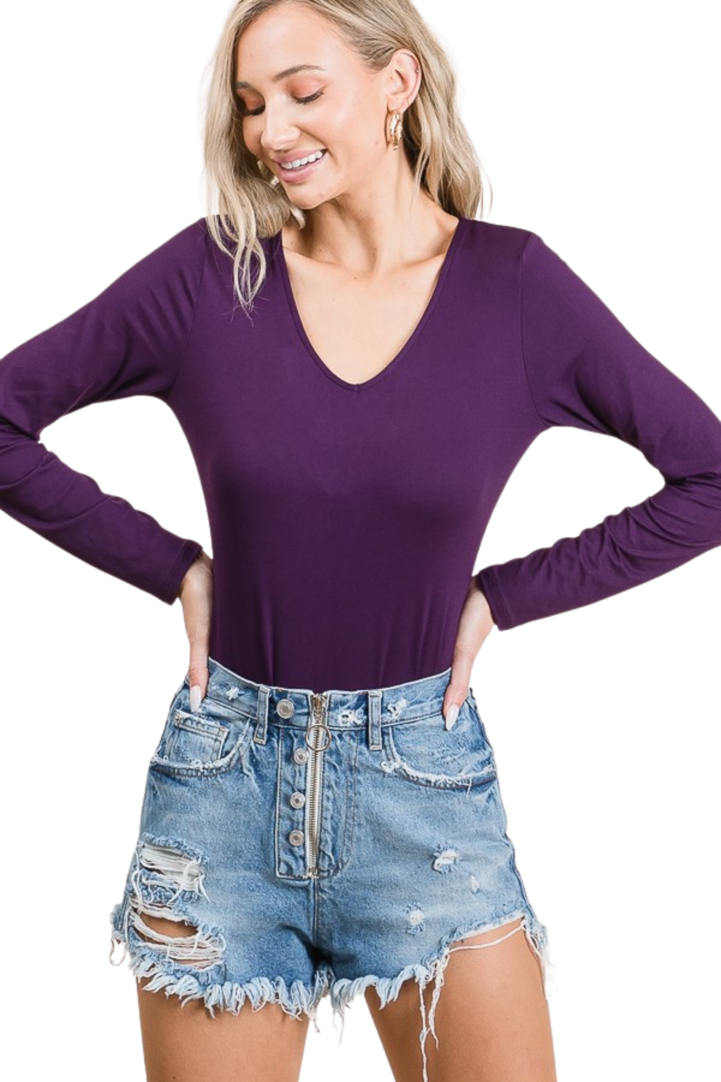Classic V Neck Long Sleeve Bodysuit