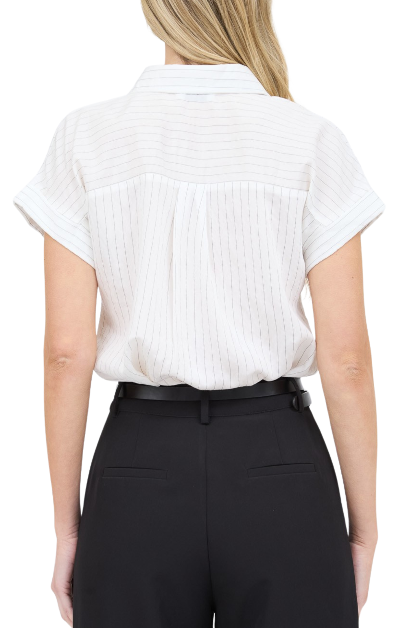 Pinstripe Short Sleeve Collared Shirt