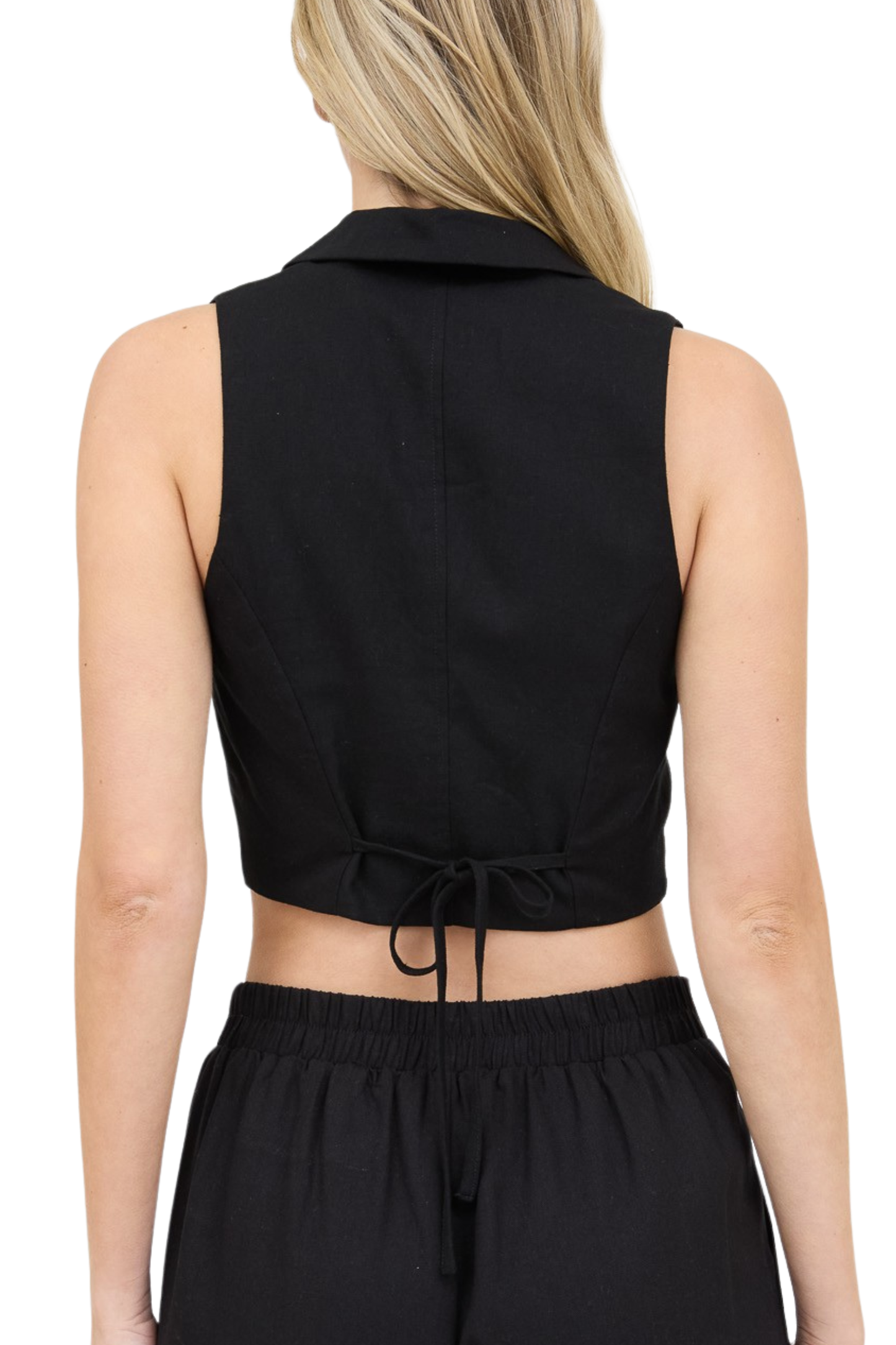(Medium & Large) Collared Button Down Cropped Vest
