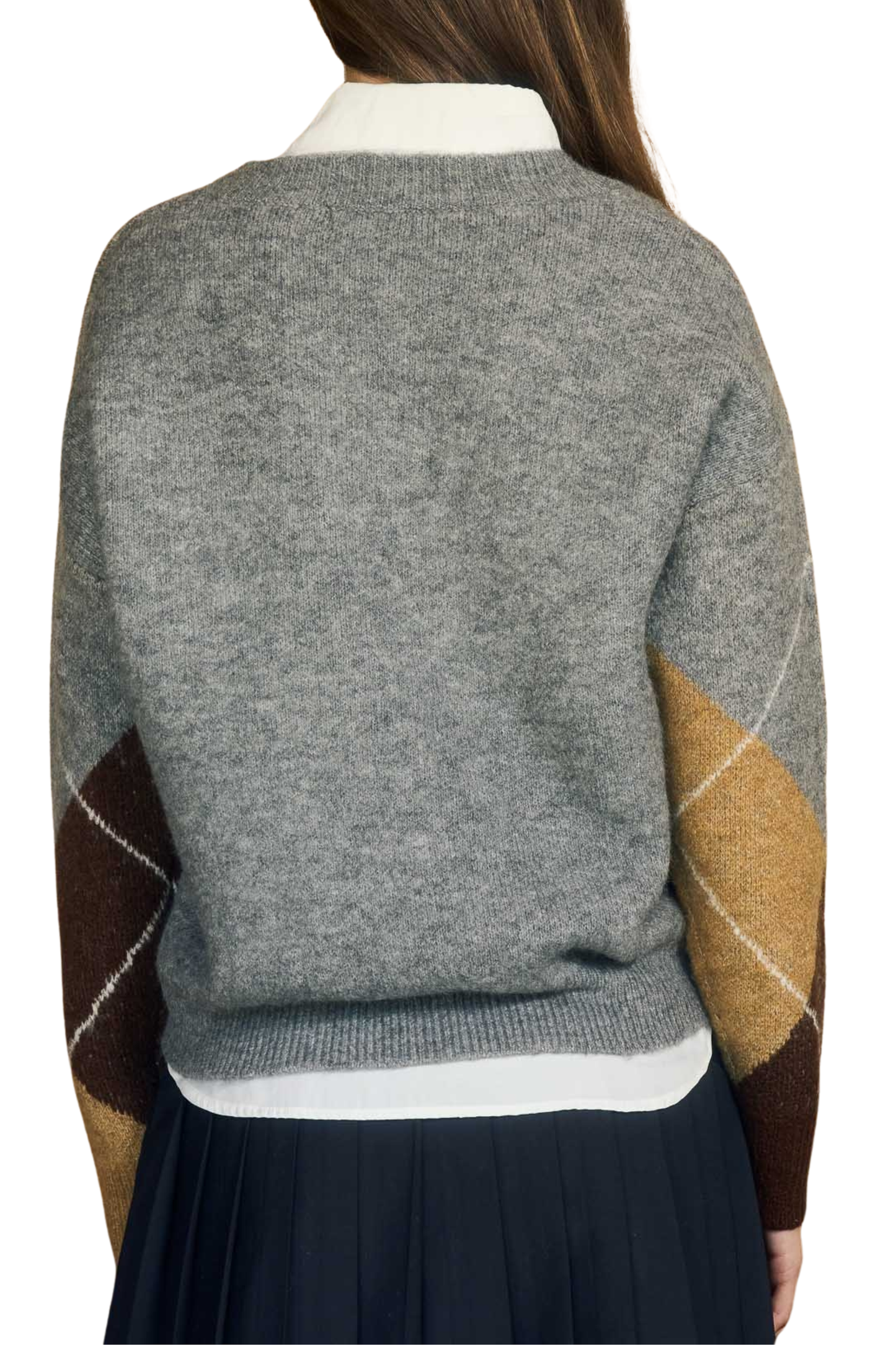 Argyle V Neck Long Sleeve Pullover Sweater