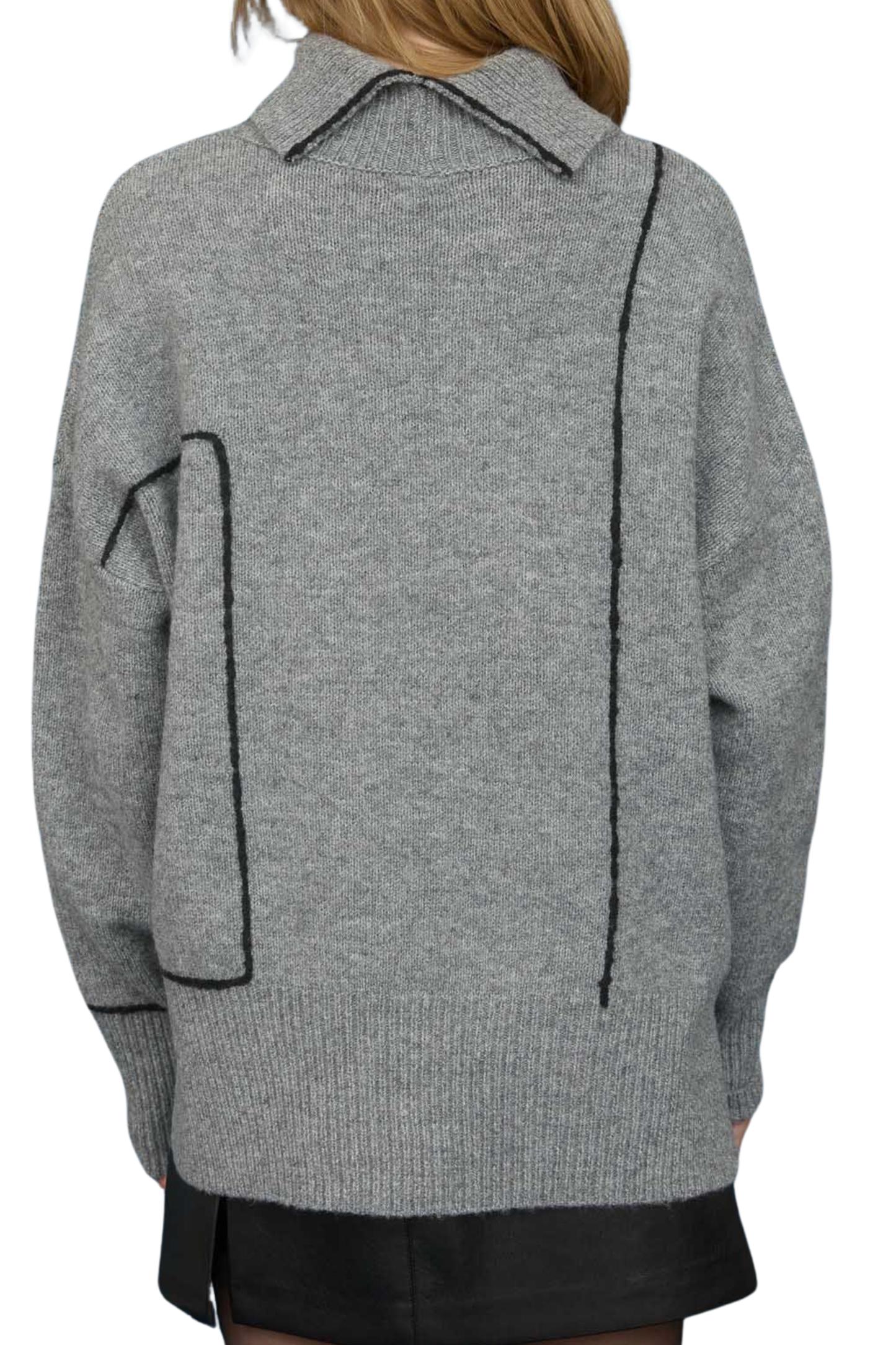 Turtleneck Contrast Line Details Knit Sweater